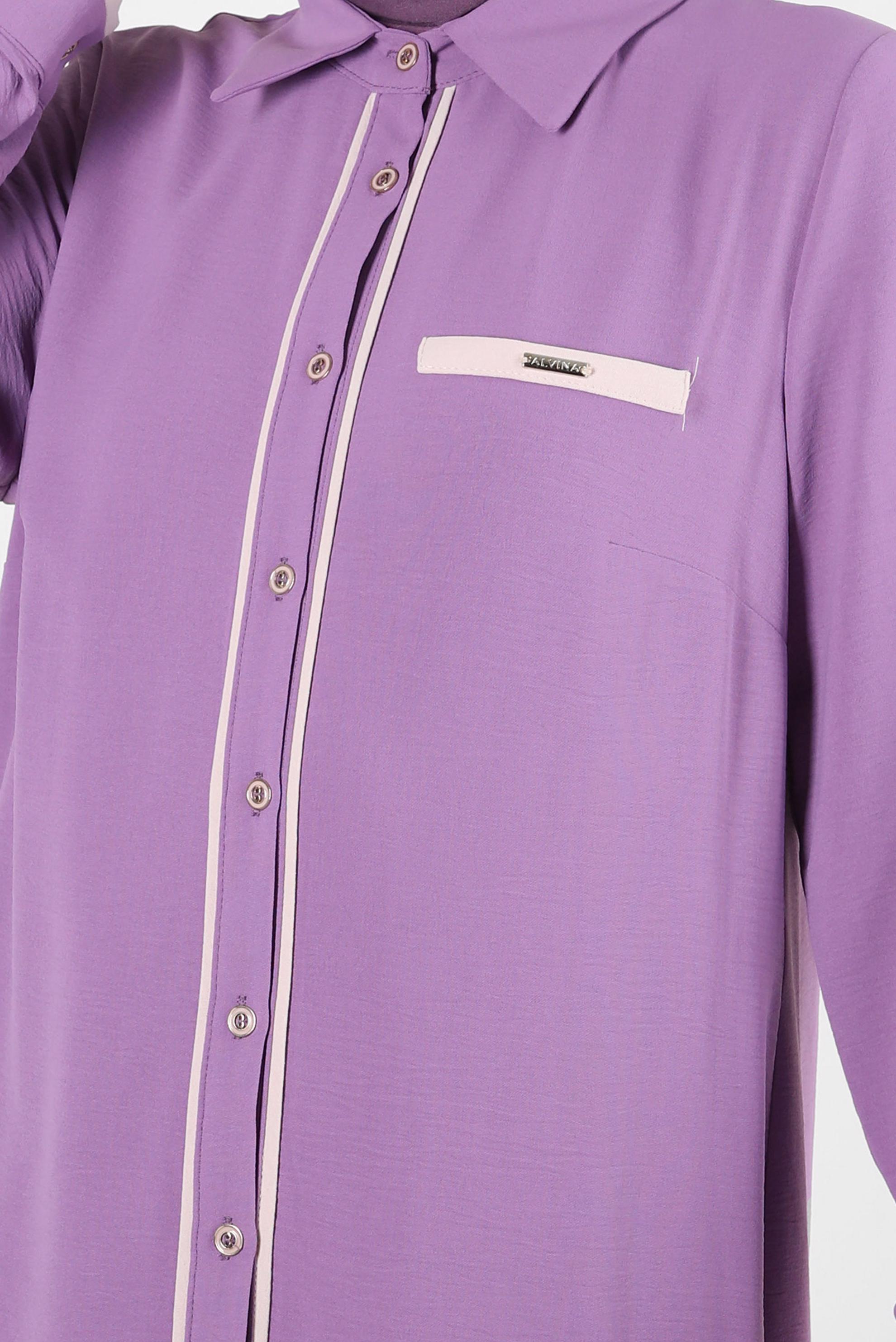 Tesettür giyim MOR GÖMLEK YAKA DÜĞMELİ TUNİK 43734