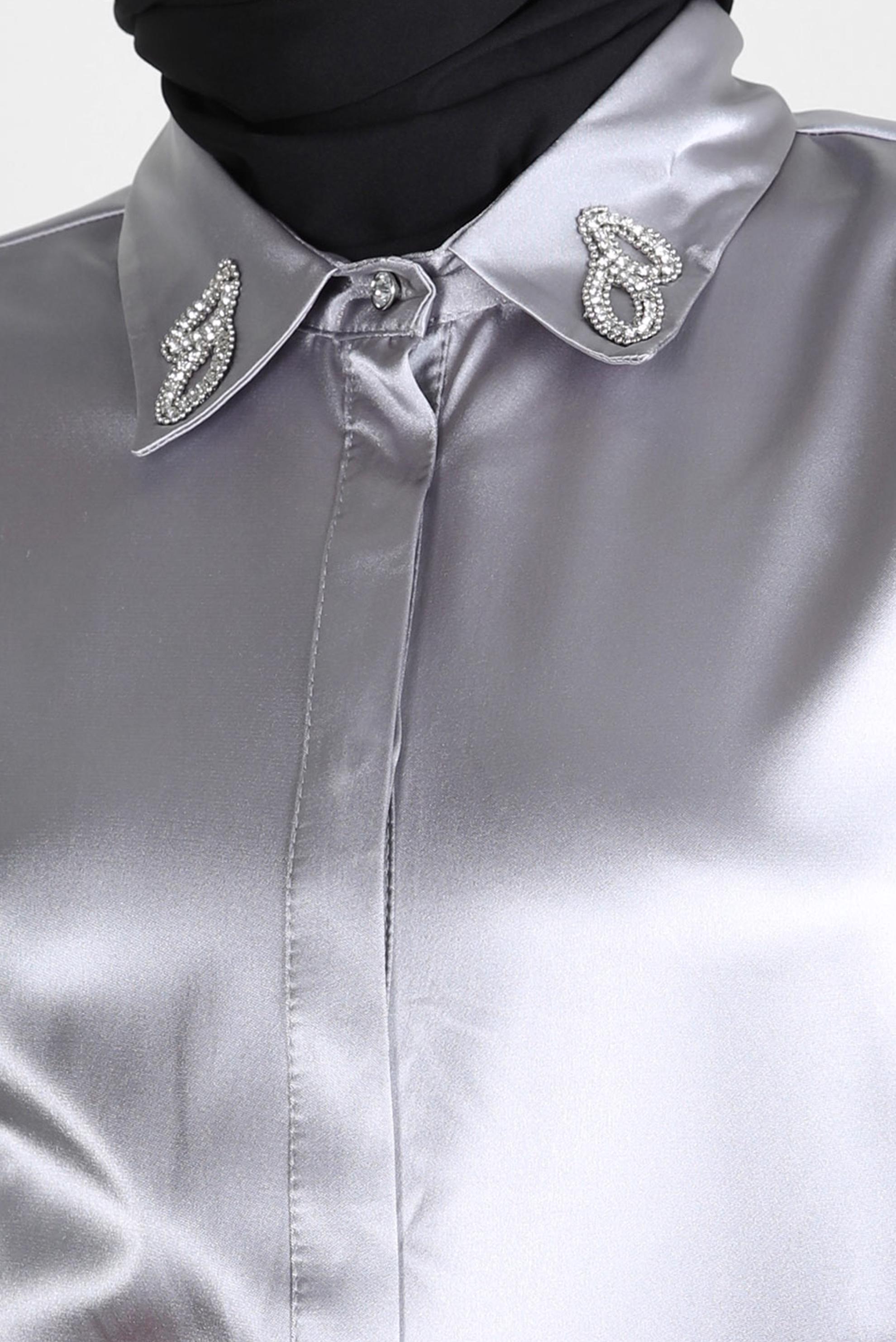 Vêtements hijab GRIS TUNIQUE EN SATIN BRODÉ DE GEMMES 43739