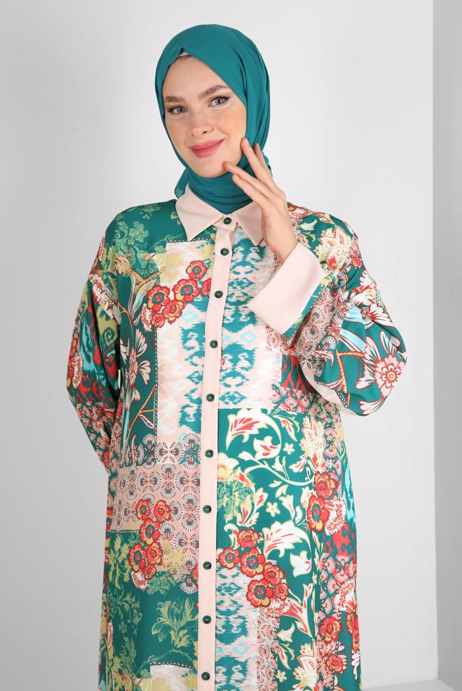 Tesettür giyim  ETNİK DESENLİ DÜĞMELİ TUNİK 43741 - ALVİNA
