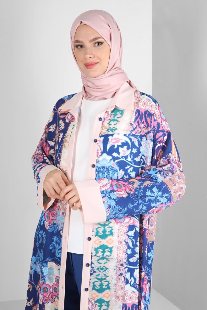 Vêtements hijab  TUNIQUE BOUTONNÉE MOTIF ETHNIQUE 43741 - ALVİNA