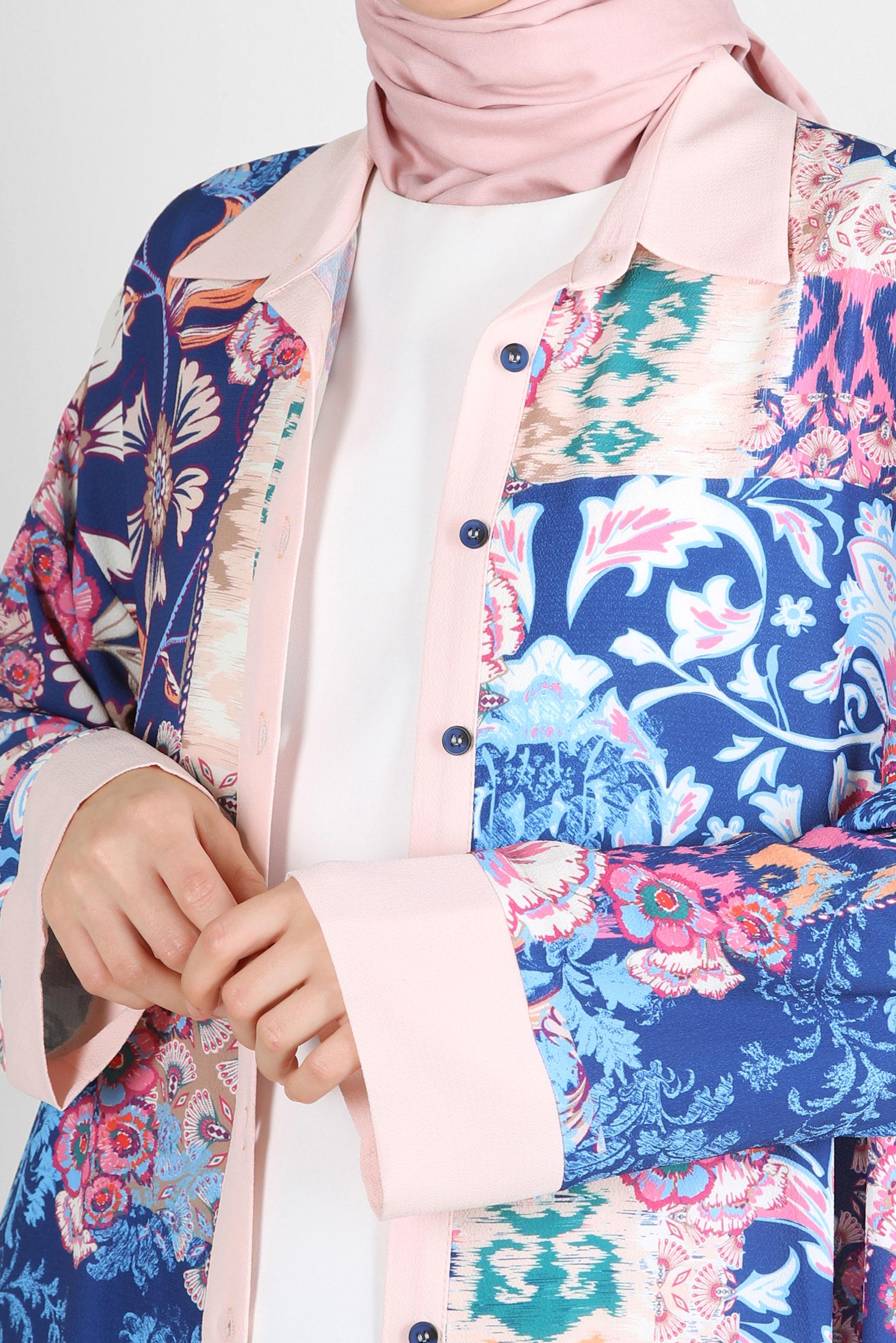 Vêtements hijab BLEU MARINE TUNIQUE BOUTONNÉE MOTIF ETHNIQUE 43741