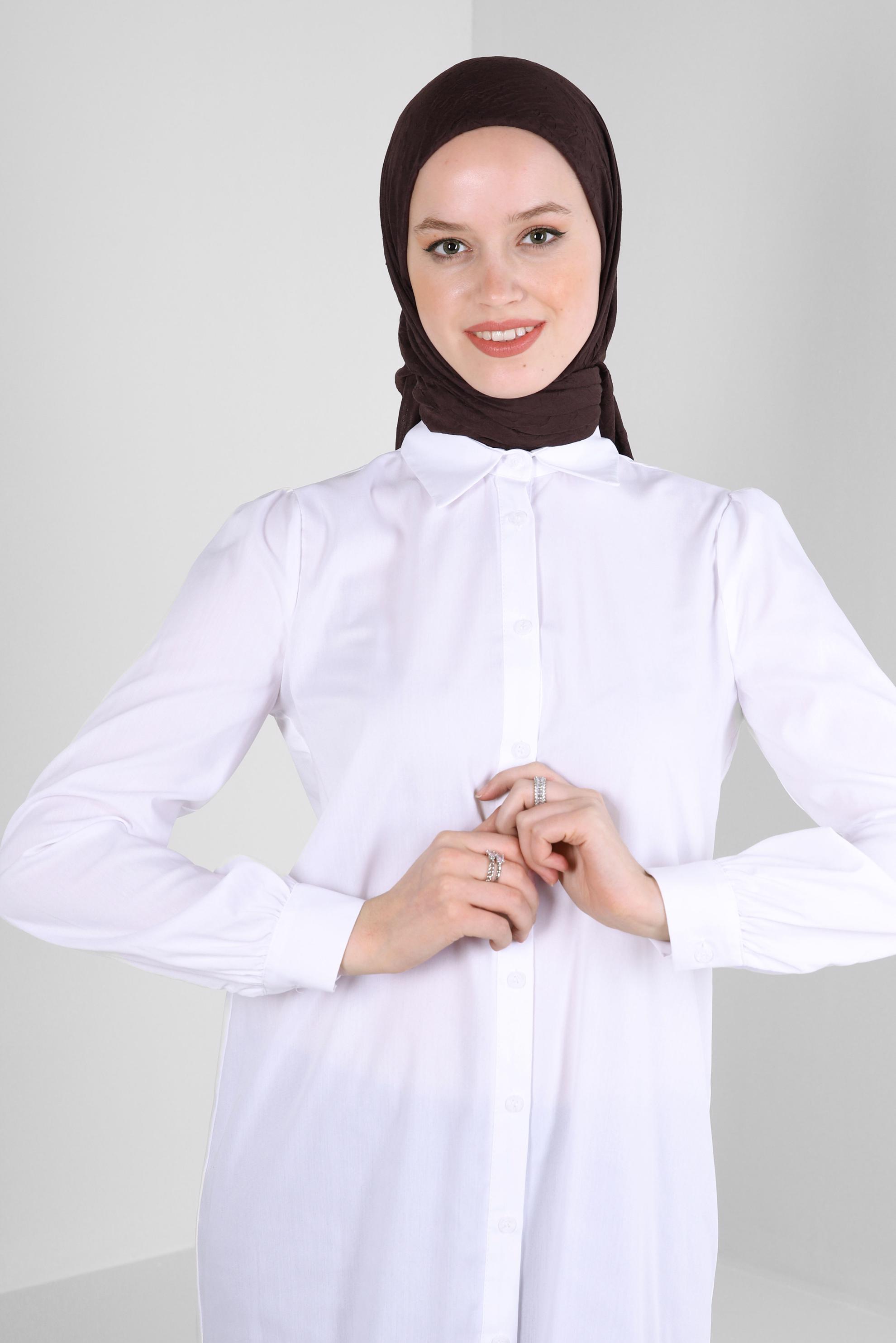 Tesettür giyim BEYAZ ETEK UCU VOLANLI GÖMLEK TUNİK 43757