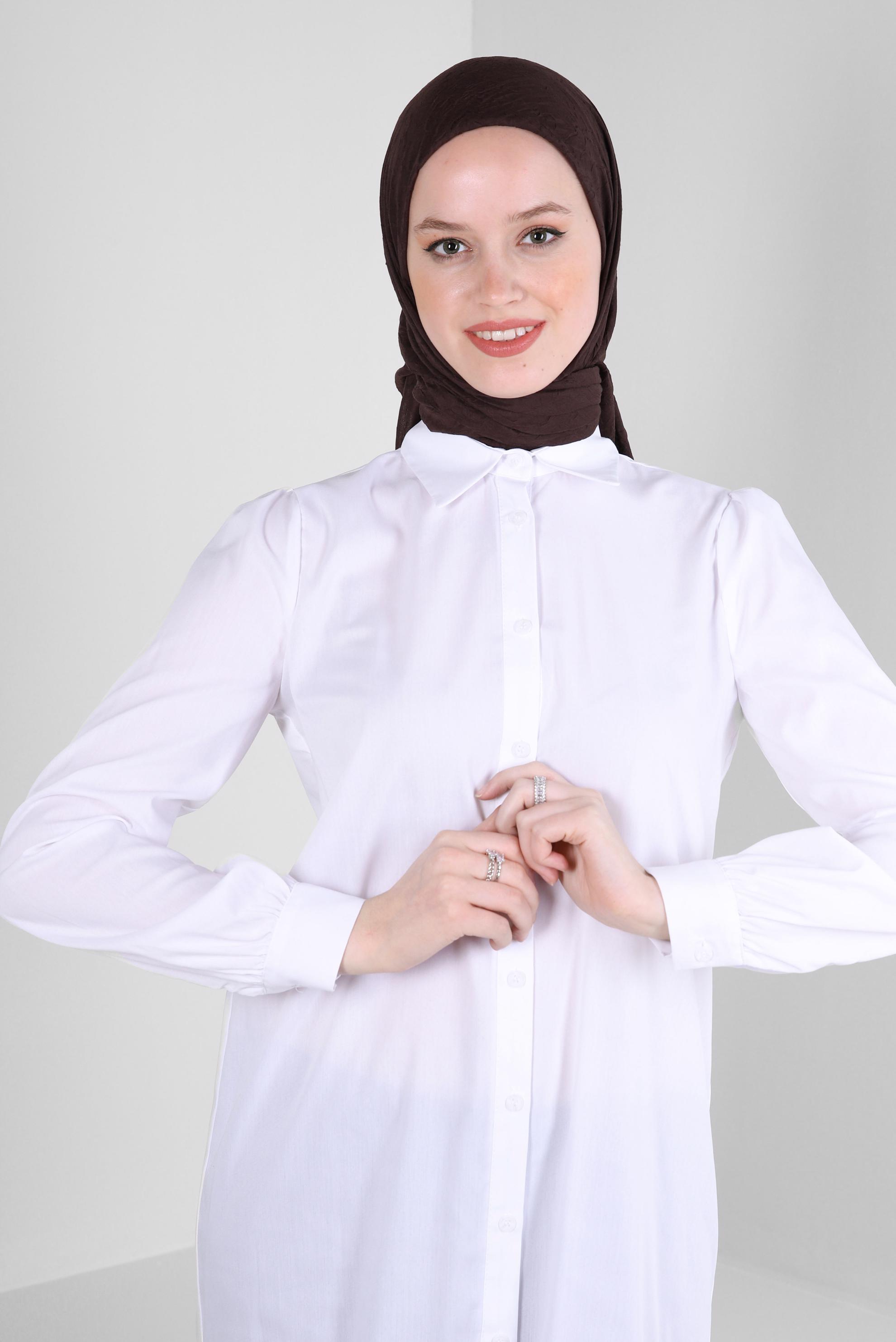 Tesettür giyim BEYAZ ETEK UCU VOLANLI GÖMLEK TUNİK 43757