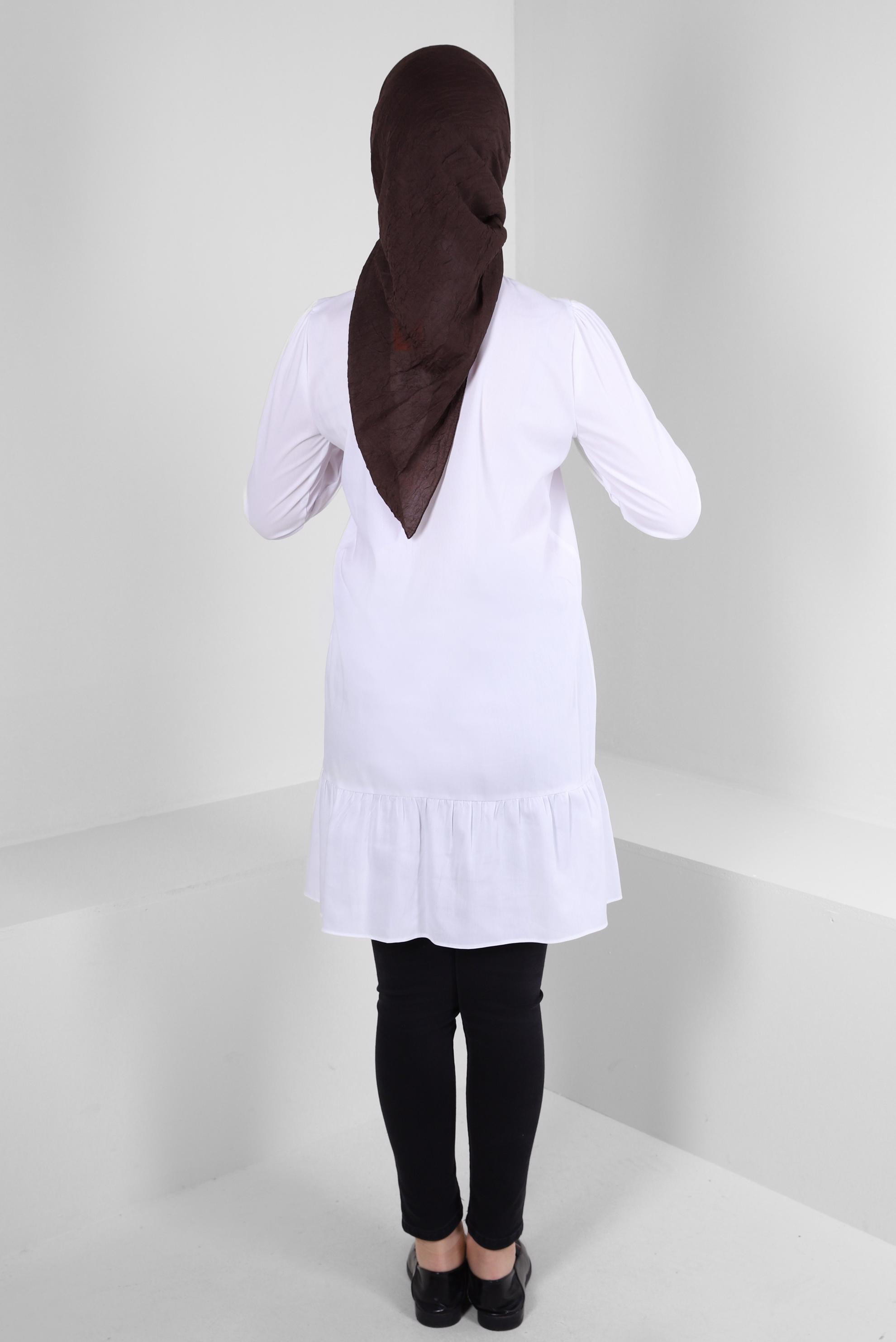 Tesettür giyim BEYAZ ETEK UCU VOLANLI GÖMLEK TUNİK 43757