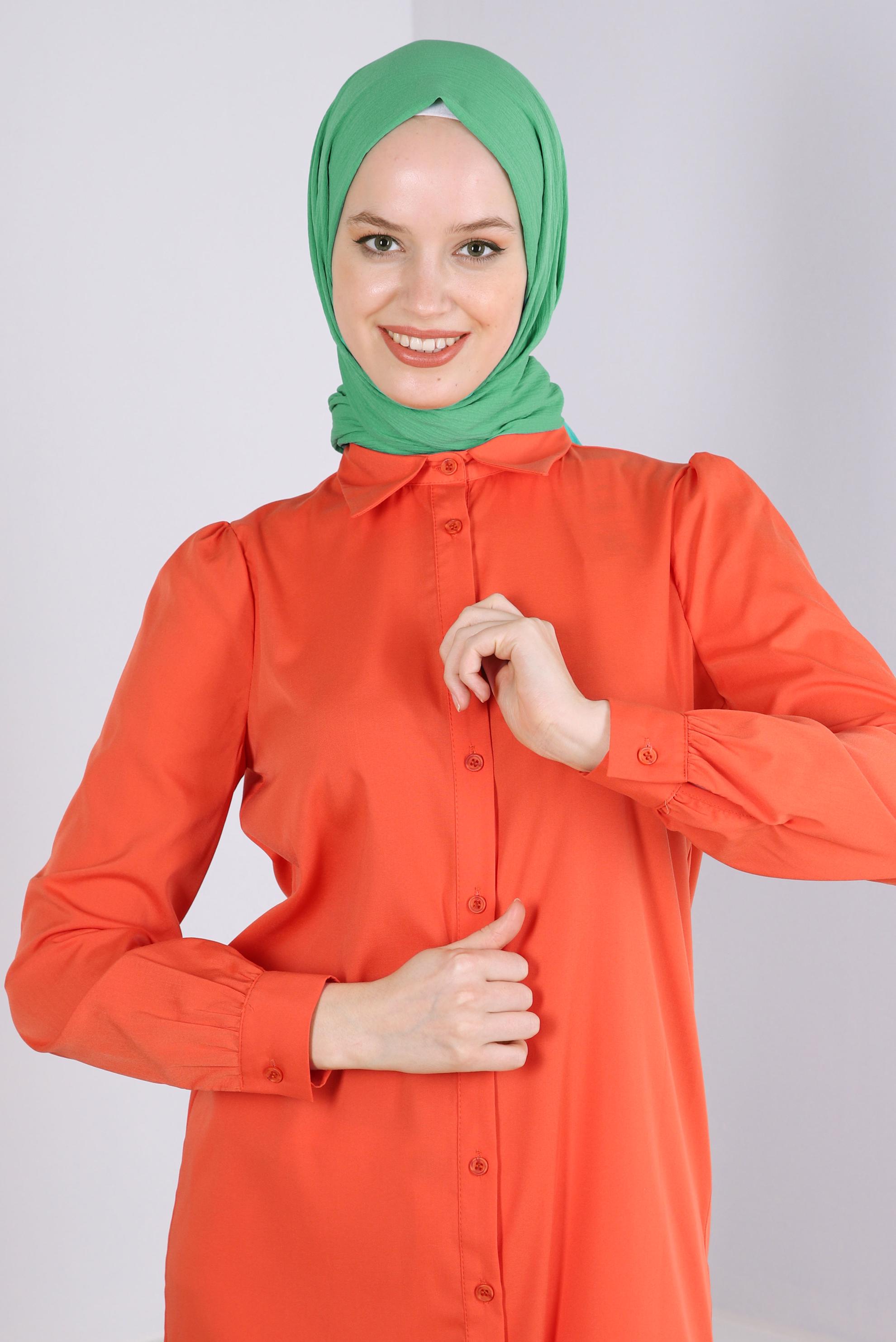 Tesettür giyim TURUNCU ETEK UCU VOLANLI GÖMLEK TUNİK 43757