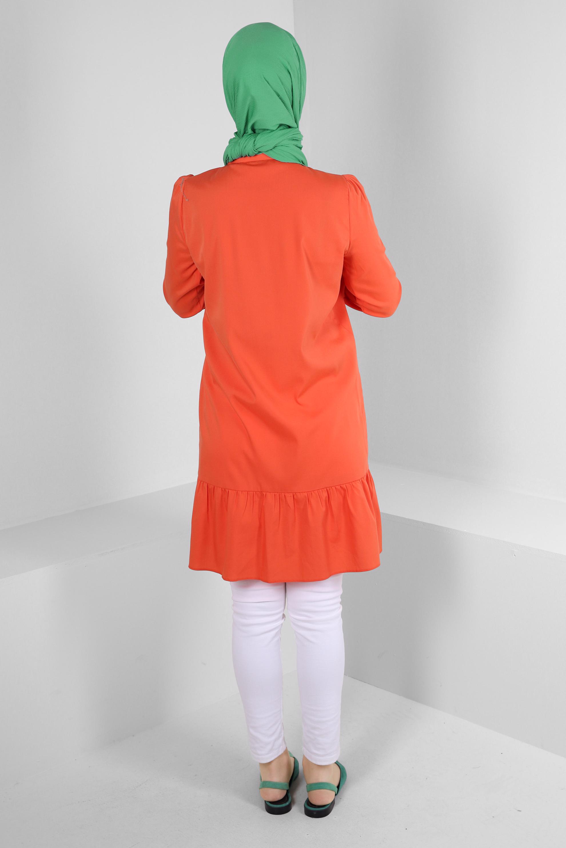 Tesettür giyim TURUNCU ETEK UCU VOLANLI GÖMLEK TUNİK 43757