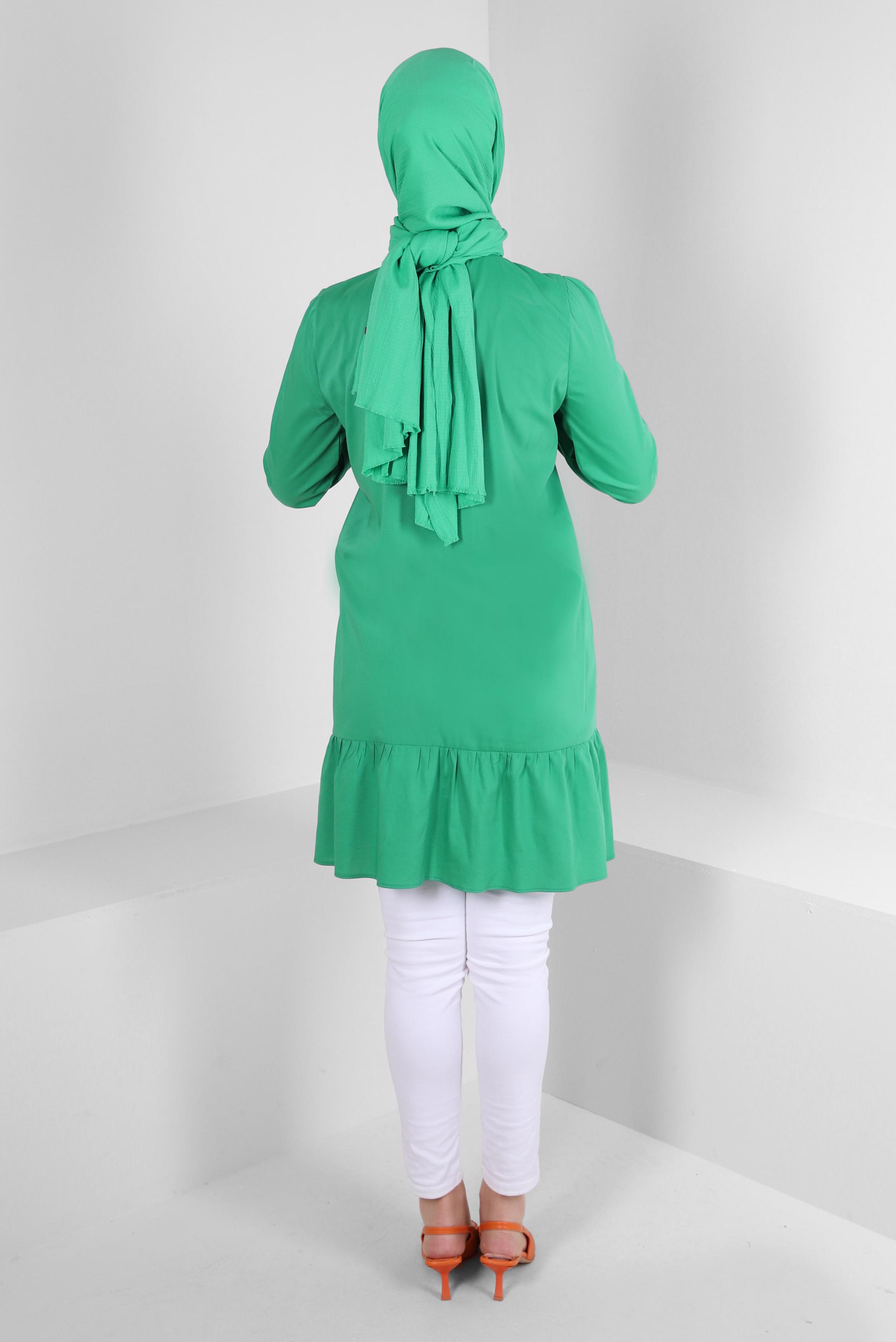 Tesettür giyim YEŞİL ETEK UCU VOLANLI GÖMLEK TUNİK 43757