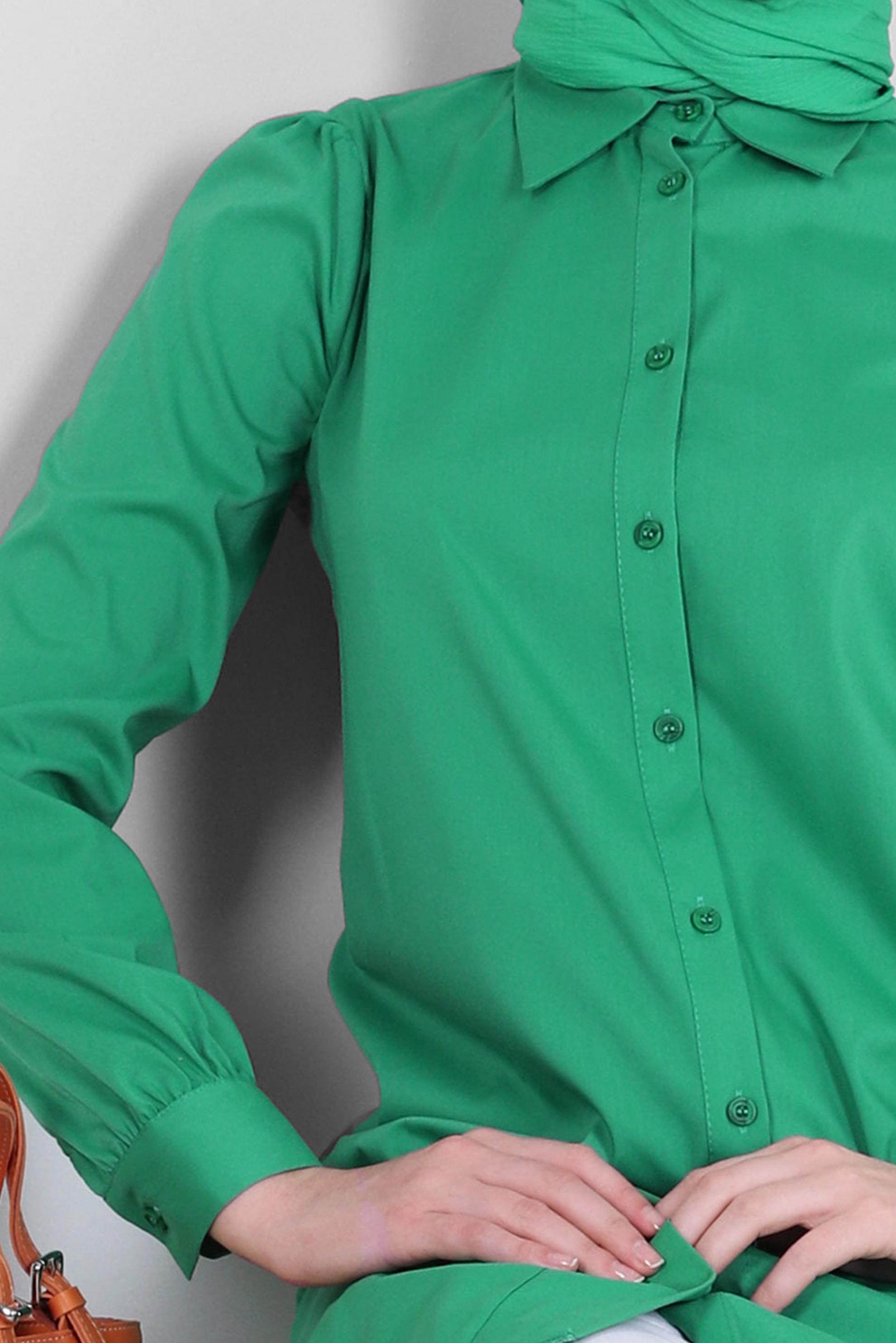 Tesettür giyim YEŞİL ETEK UCU VOLANLI GÖMLEK TUNİK 43757