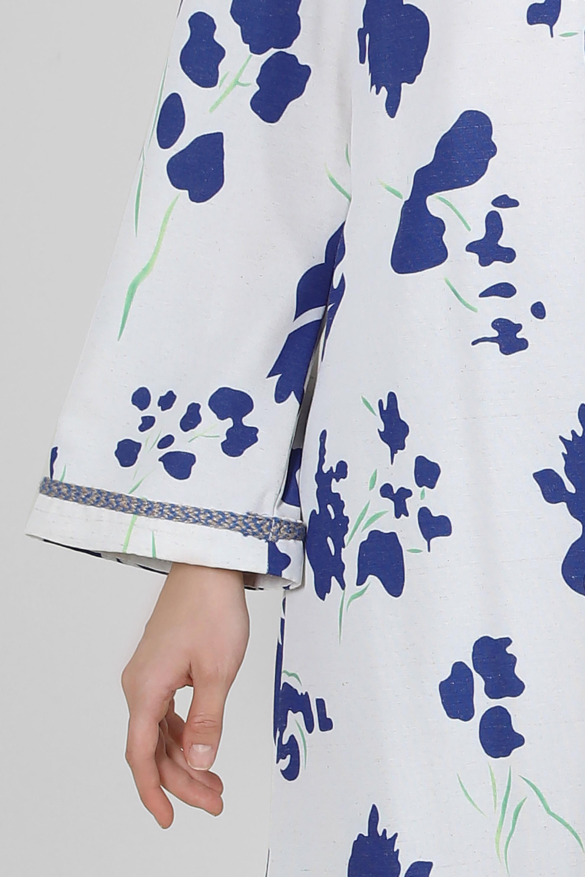 Tesettür giyim LACİVERT DESENLİ DÜĞMELİ GENİŞ KOL UZUN TUNİK 43758