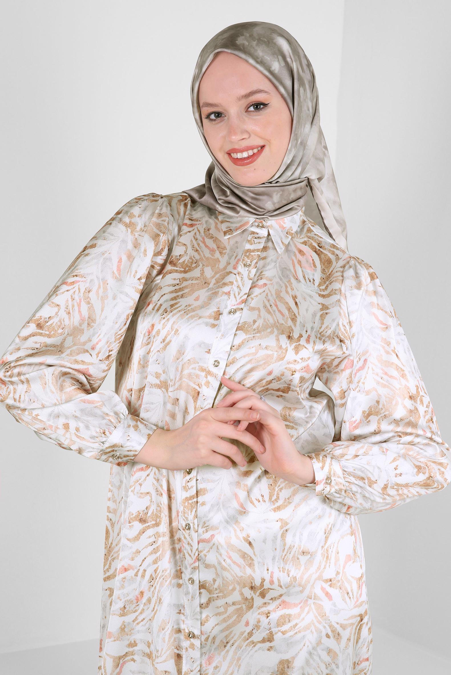 Tesettür giyim TABA DESENLİ SATEN UZUN TUNİK 43760