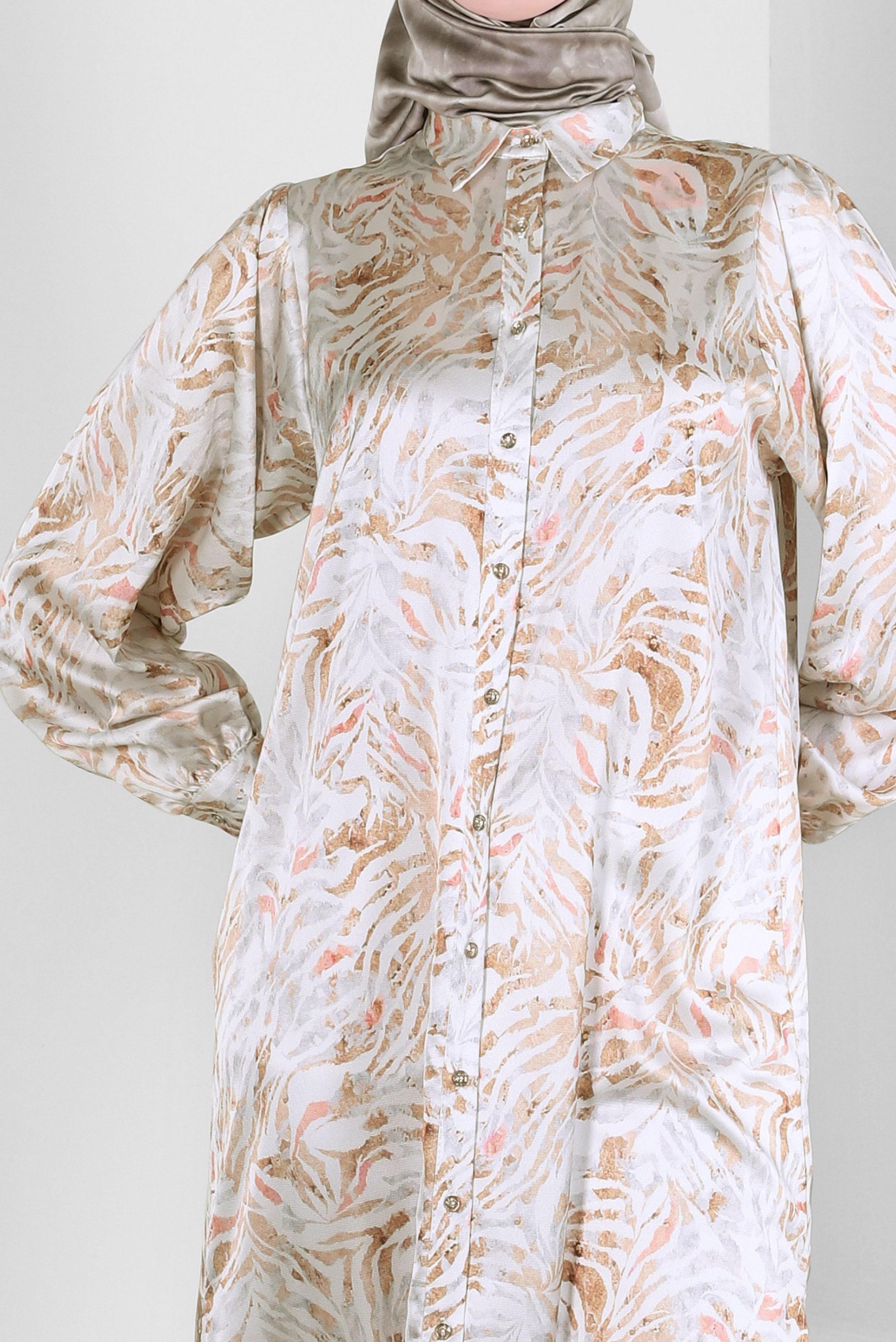 Tesettür giyim TABA DESENLİ SATEN UZUN TUNİK 43760