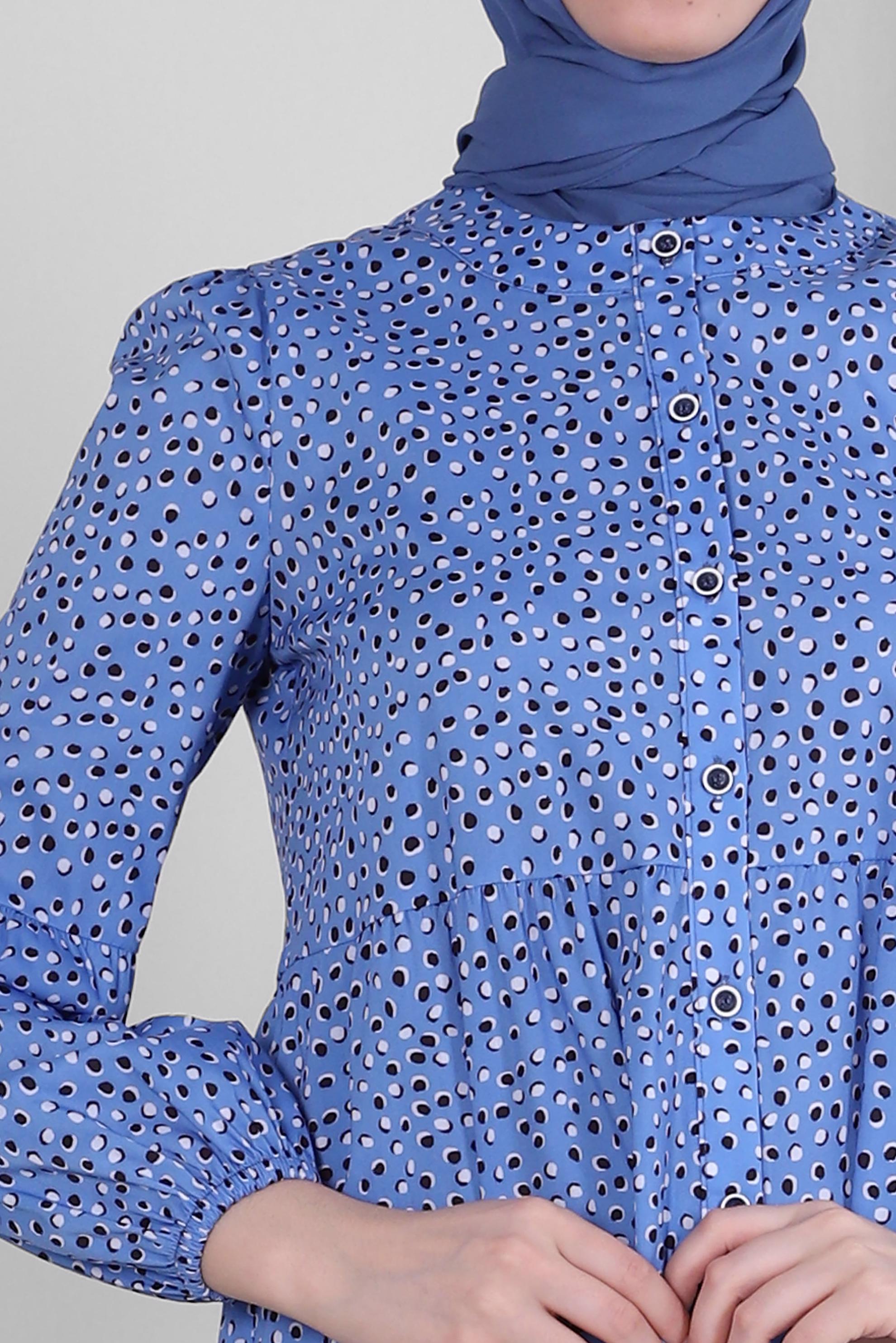 Tesettür giyim MAVİ DESENLİ VOLANLI GÖMLEK TUNİK 43763