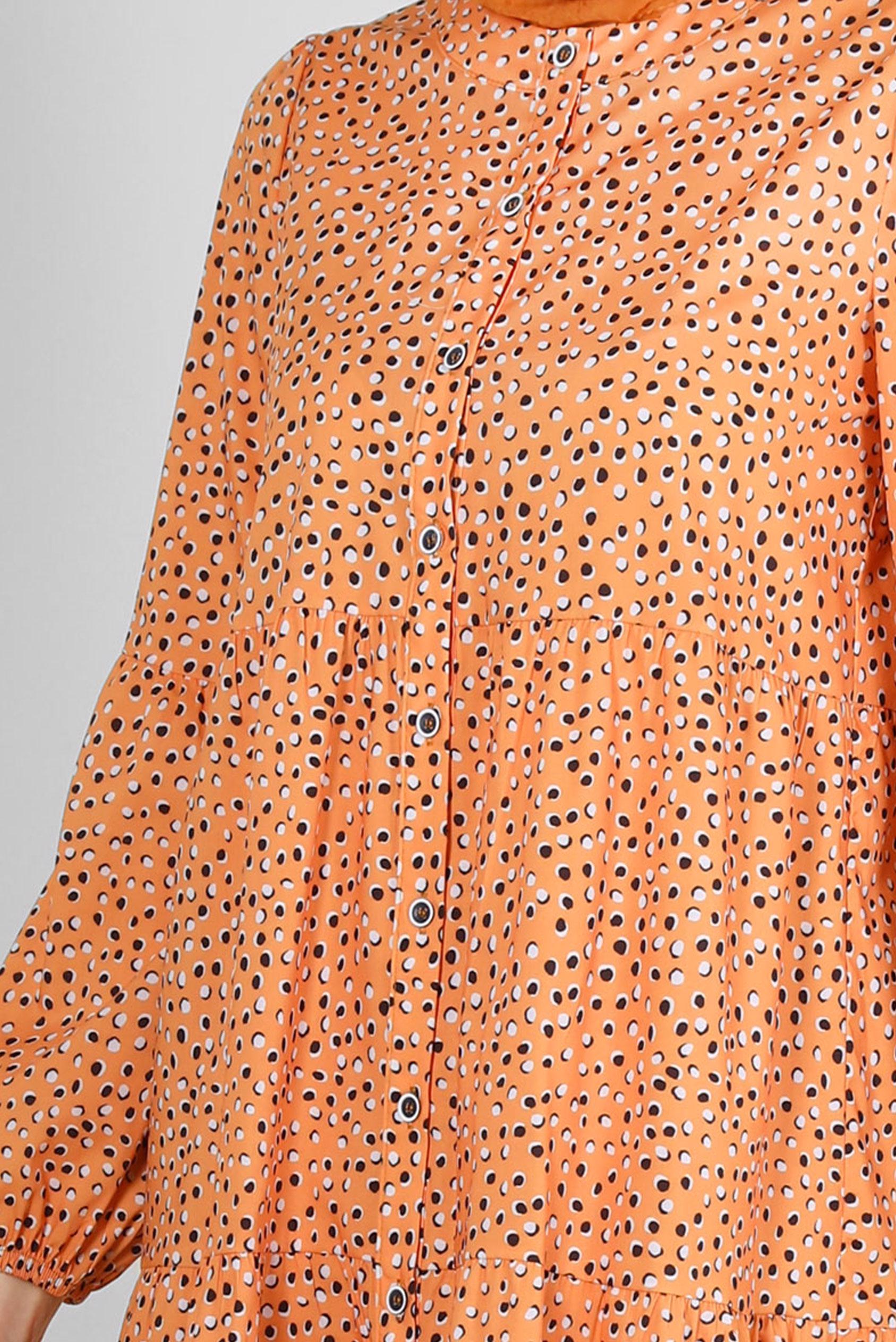 Tesettür giyim TURUNCU DESENLİ VOLANLI GÖMLEK TUNİK 43763