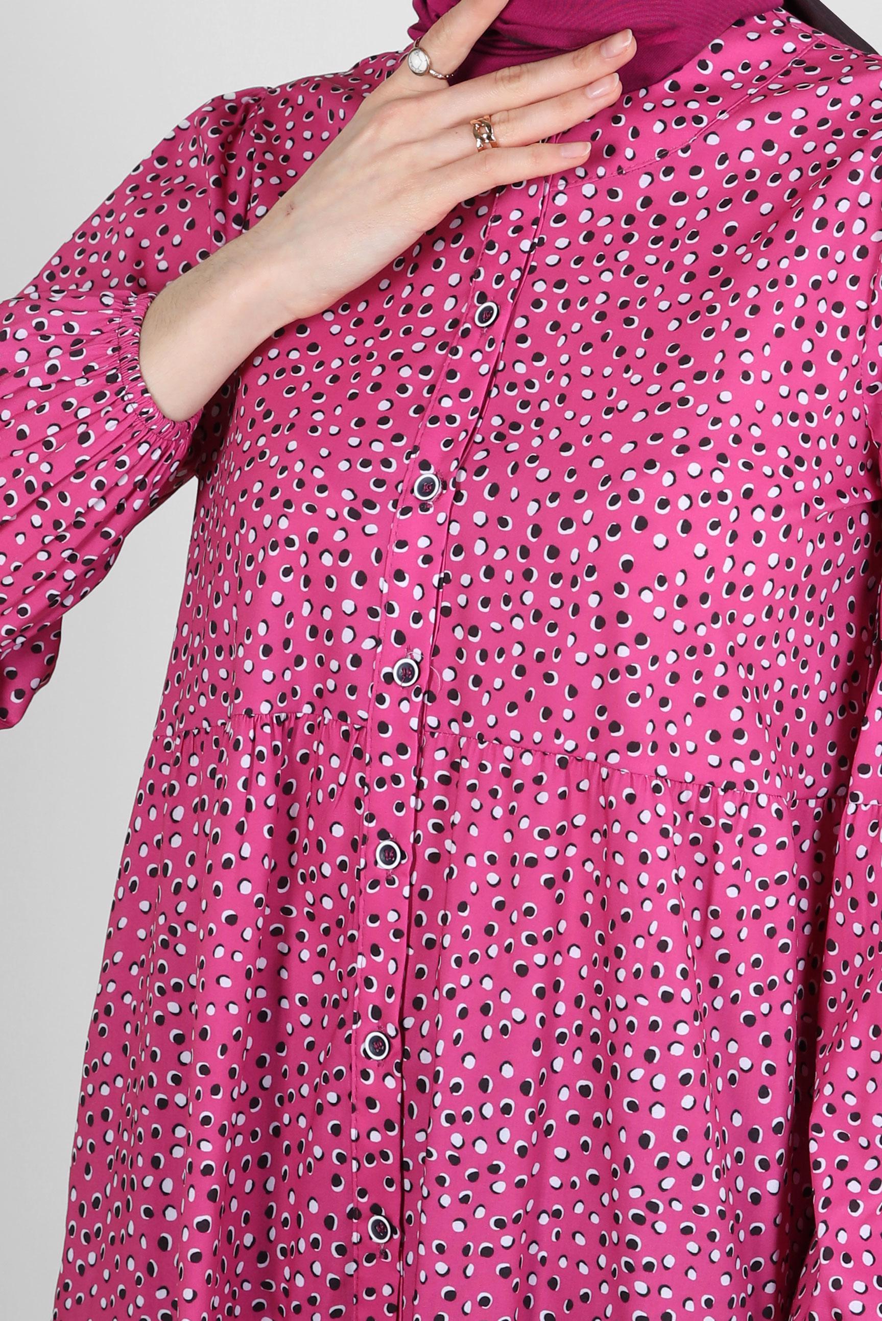 Tesettür giyim FUŞYA DESENLİ VOLANLI GÖMLEK TUNİK 43763