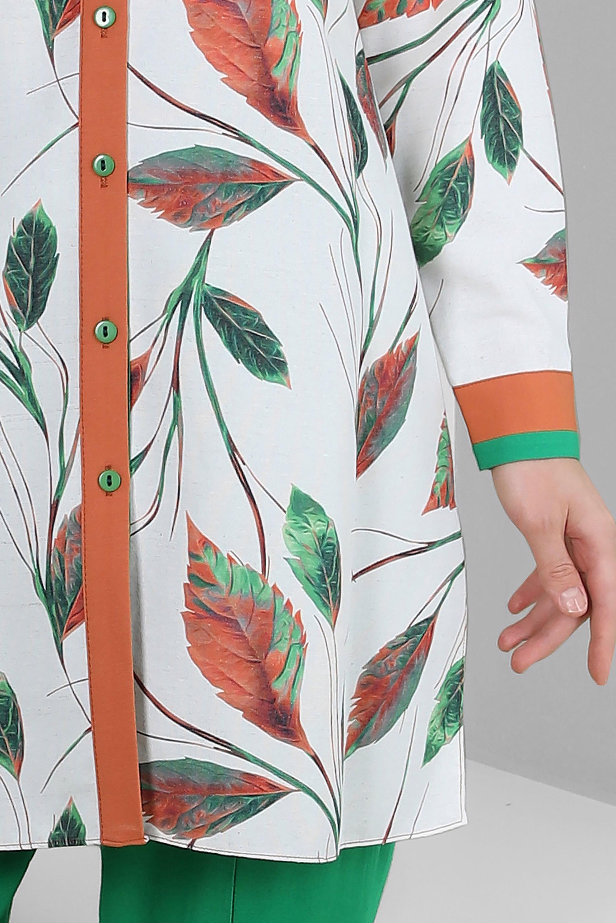 Tesettür giyim YEŞİL YAPRAK DESENLİ GÖMLEK TUNİK 43765