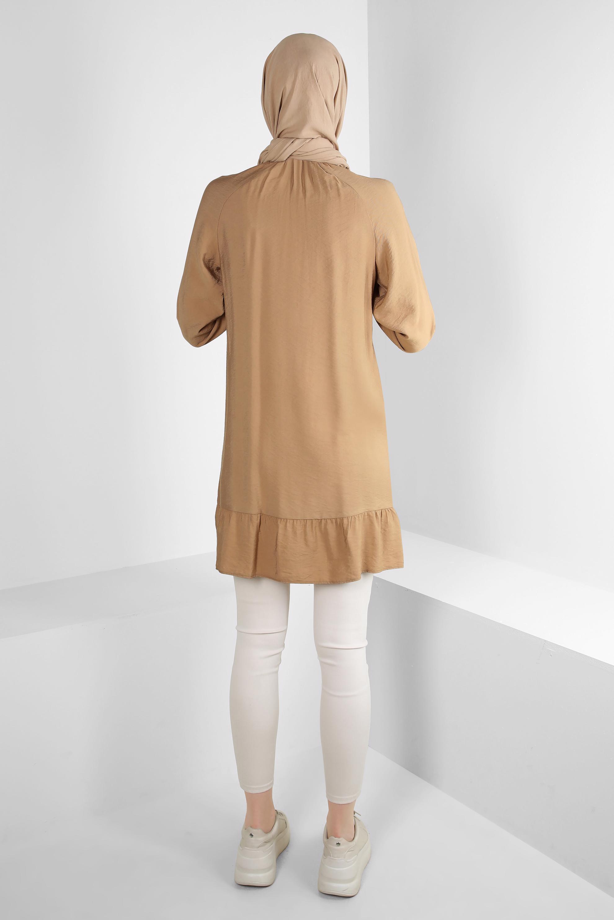 Tesettür giyim KAHVE ETEK UCU VOLANLI GÖMLEK TUNİK 43771