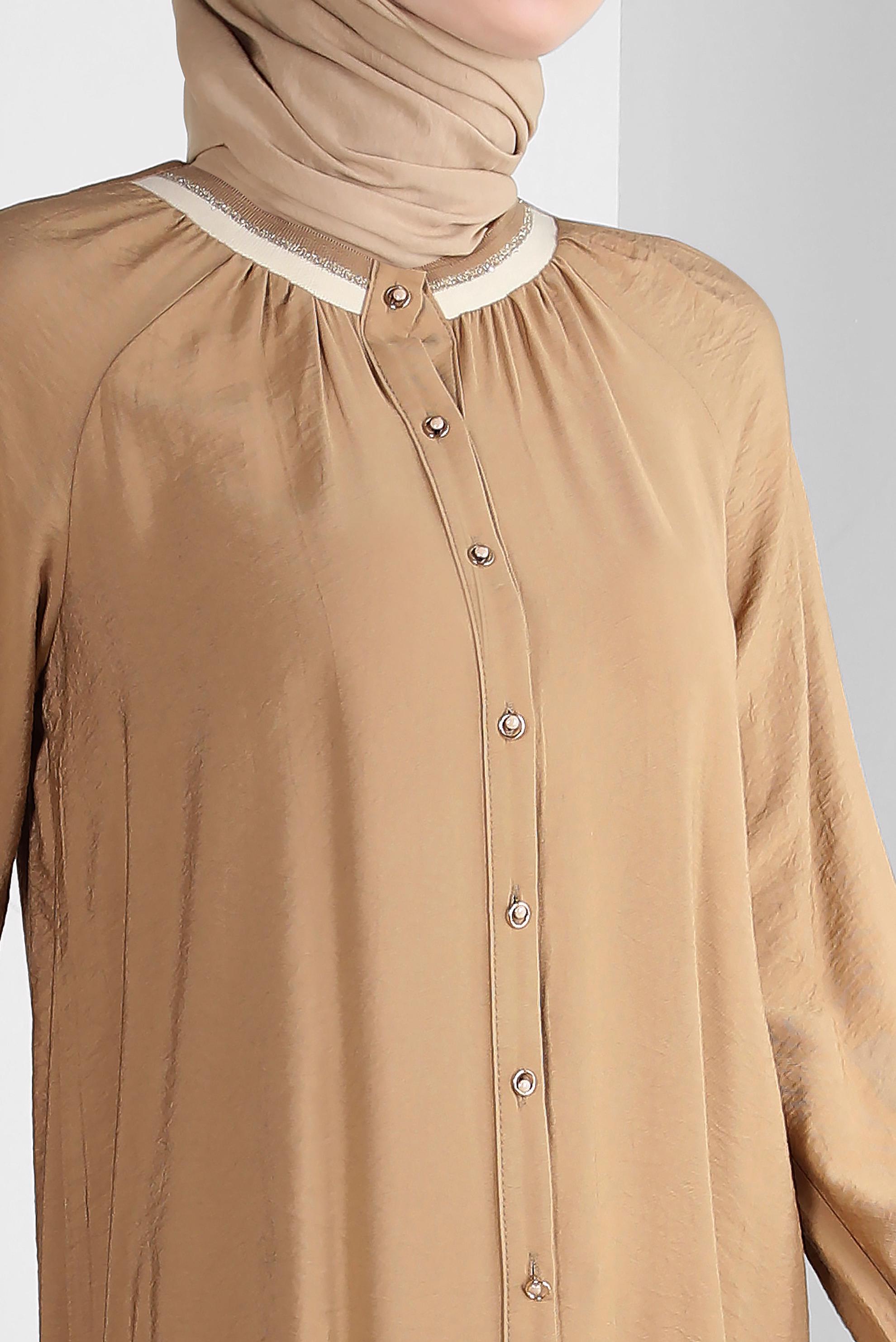 Tesettür giyim KAHVE ETEK UCU VOLANLI GÖMLEK TUNİK 43771