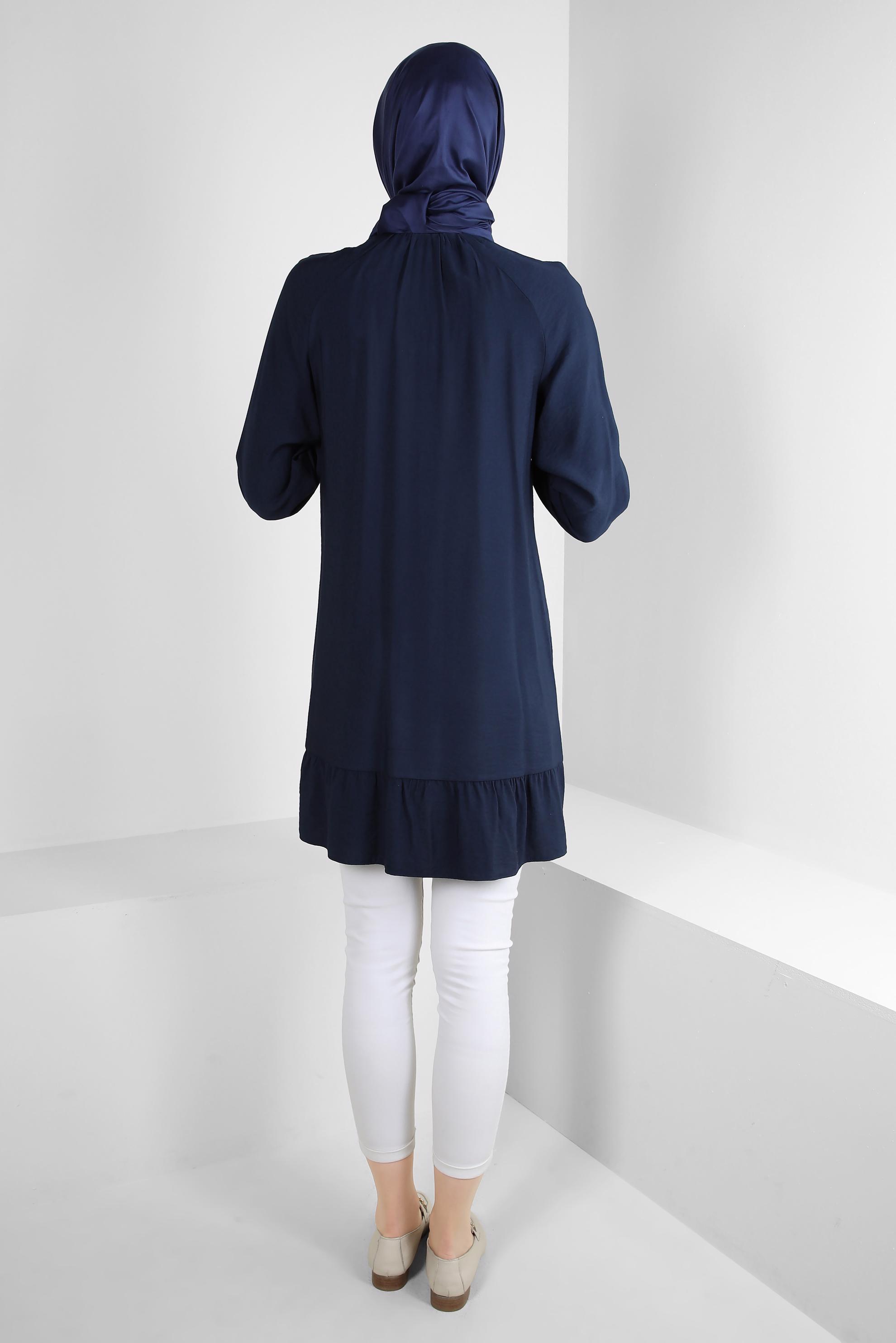 Tesettür giyim LACİVERT ETEK UCU VOLANLI GÖMLEK TUNİK 43771