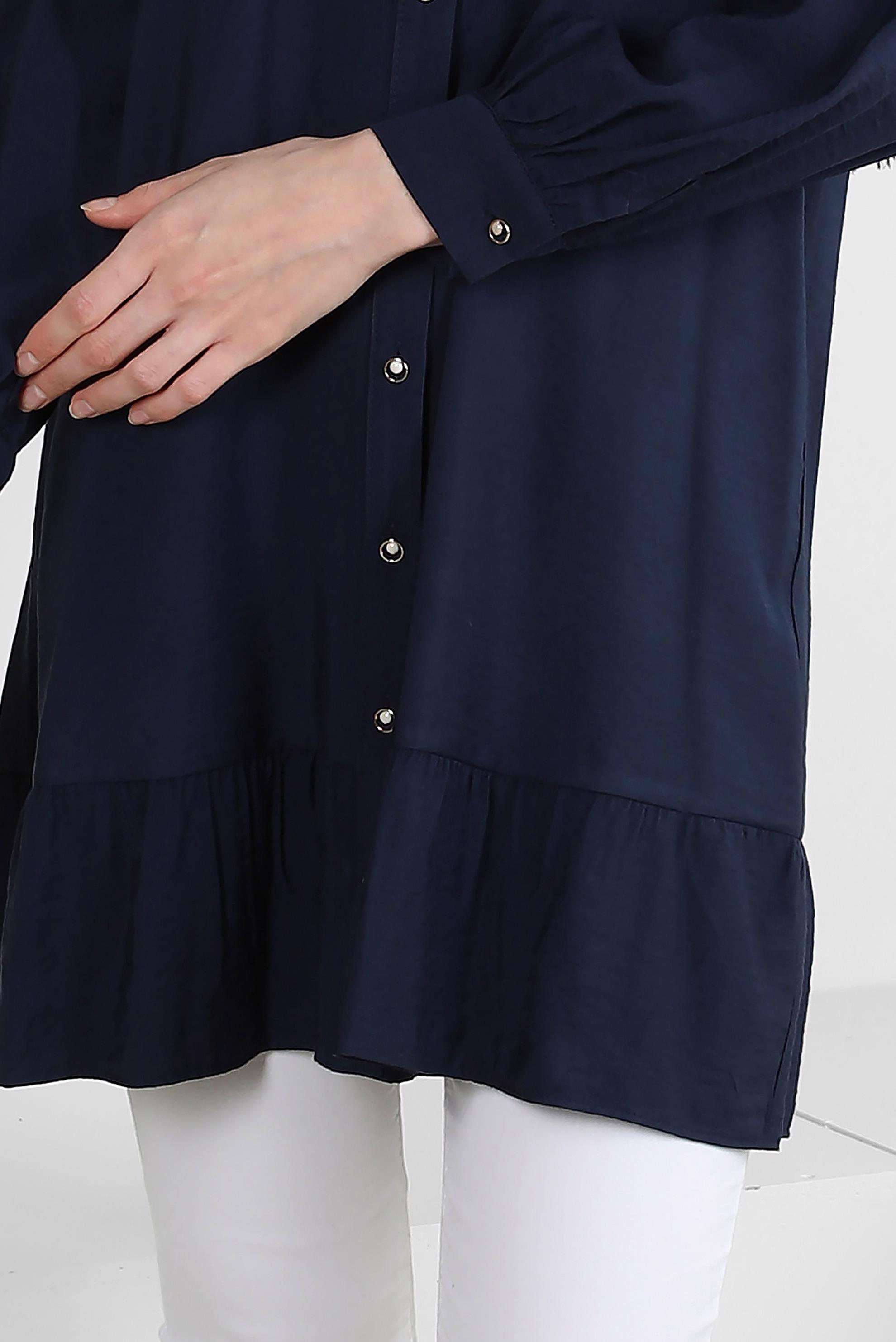 Tesettür giyim LACİVERT ETEK UCU VOLANLI GÖMLEK TUNİK 43771