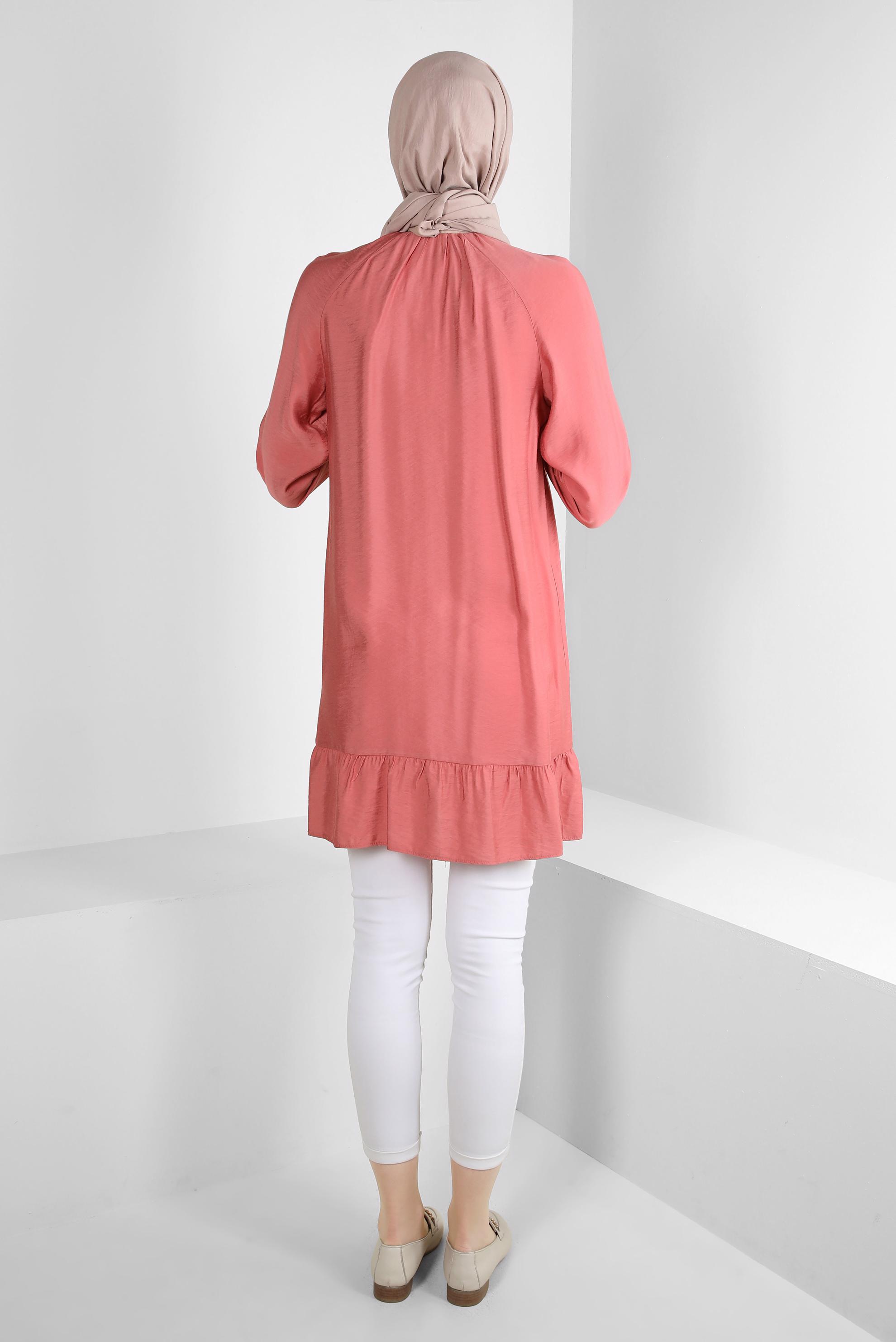 Tesettür giyim PUDRA ETEK UCU VOLANLI GÖMLEK TUNİK 43771