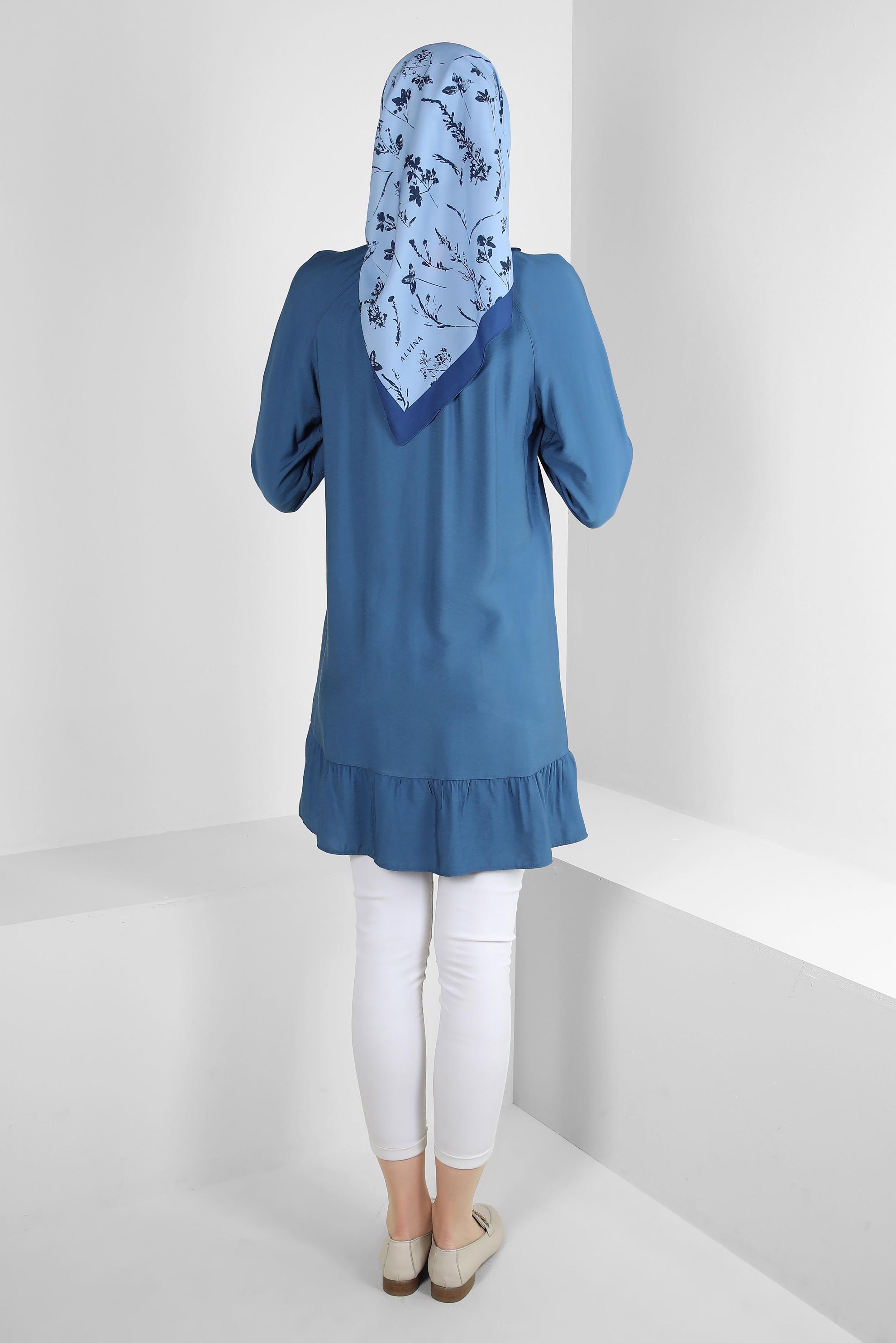 Tesettür giyim LACİVERT ETEK UCU VOLANLI GÖMLEK TUNİK 43771