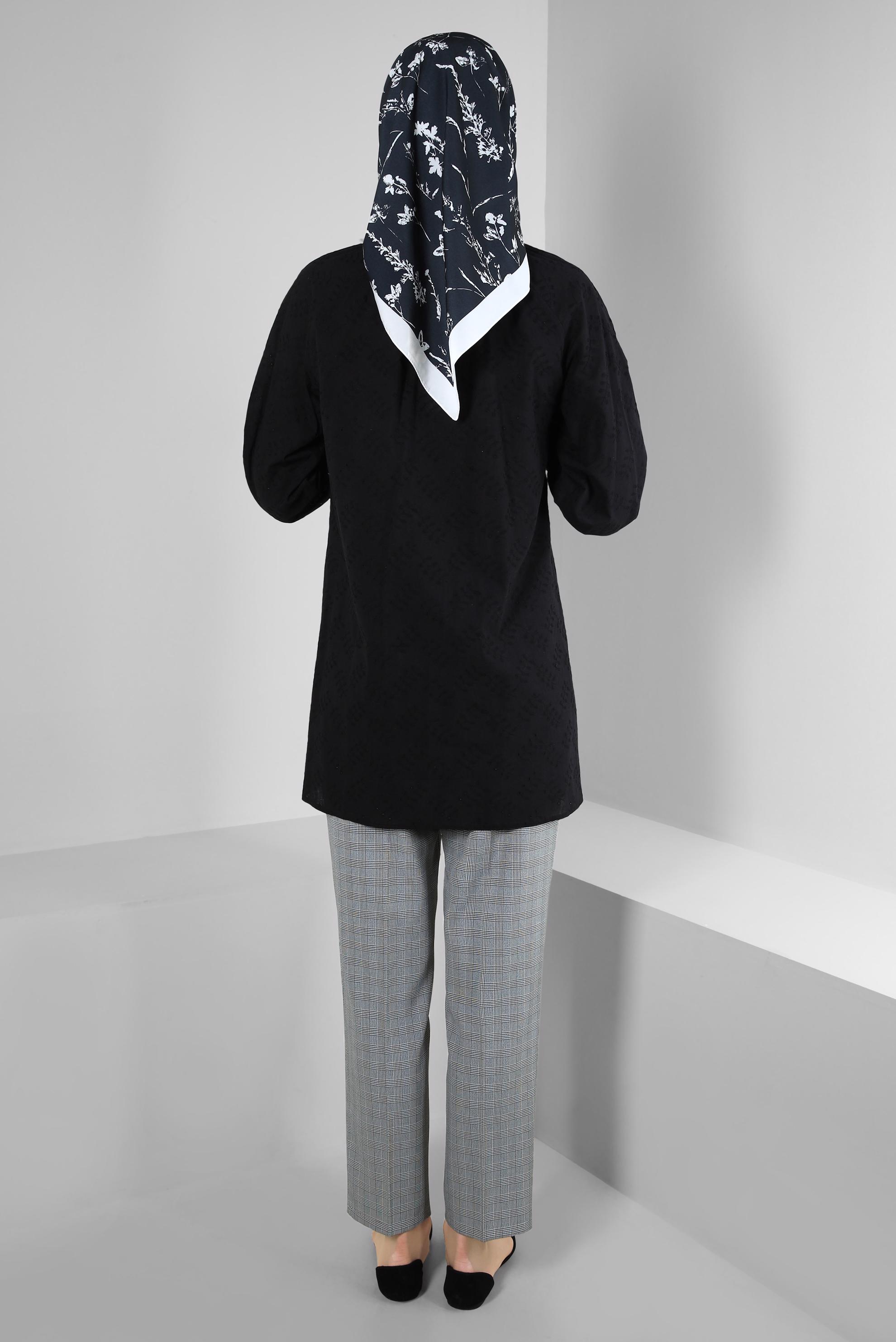 Tesettür giyim SİYAH YAKASI BAĞLAMALI GÖMLEK TUNİK 43773