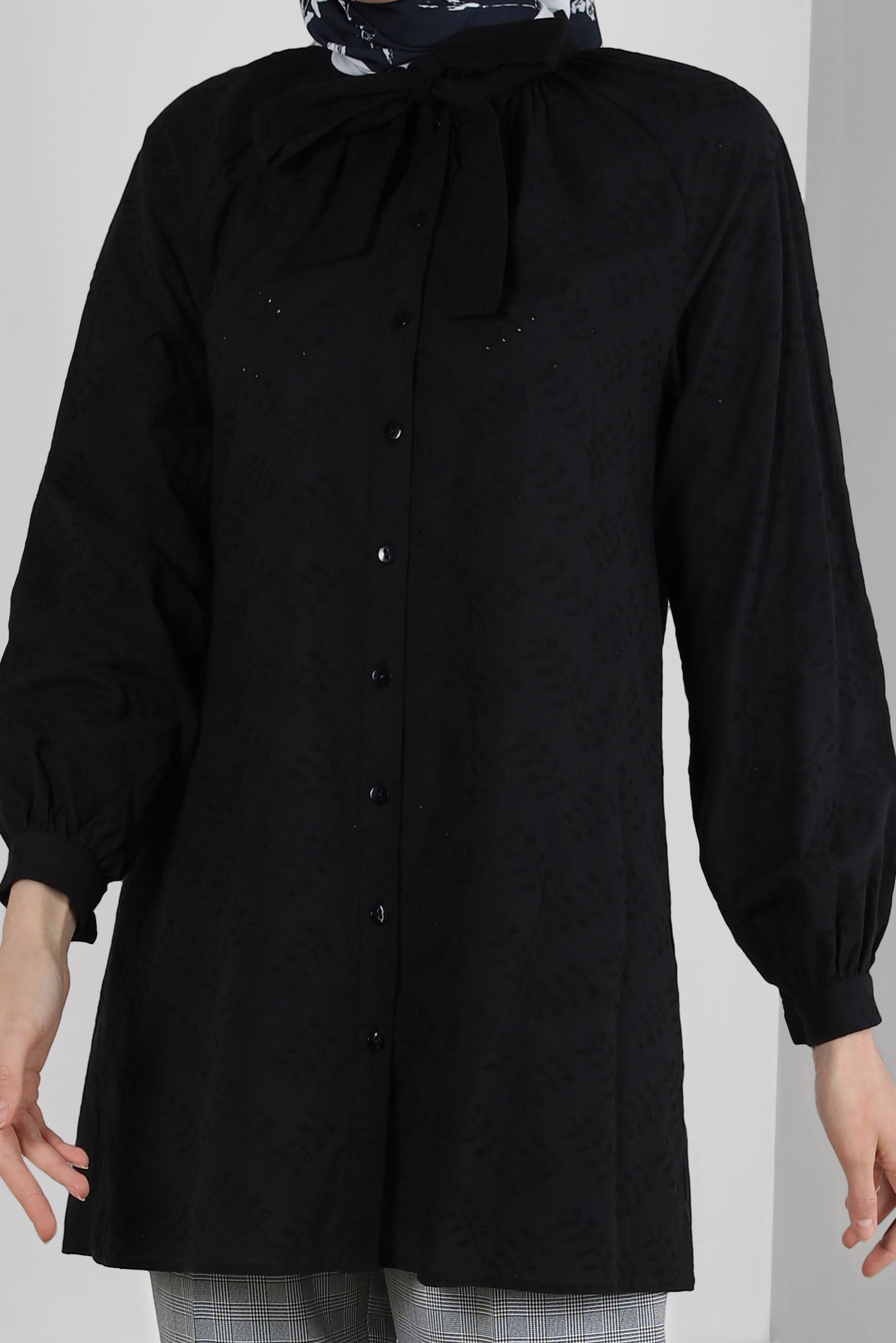 Tesettür giyim SİYAH YAKASI BAĞLAMALI GÖMLEK TUNİK 43773