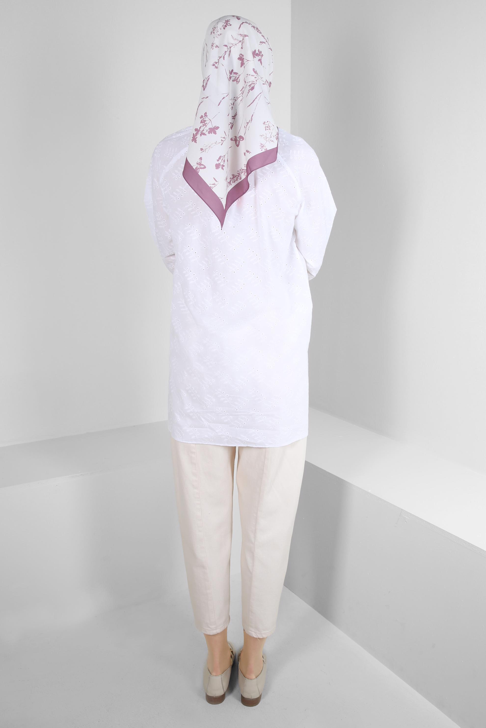 Tesettür giyim BEYAZ YAKASI BAĞLAMALI GÖMLEK TUNİK 43773