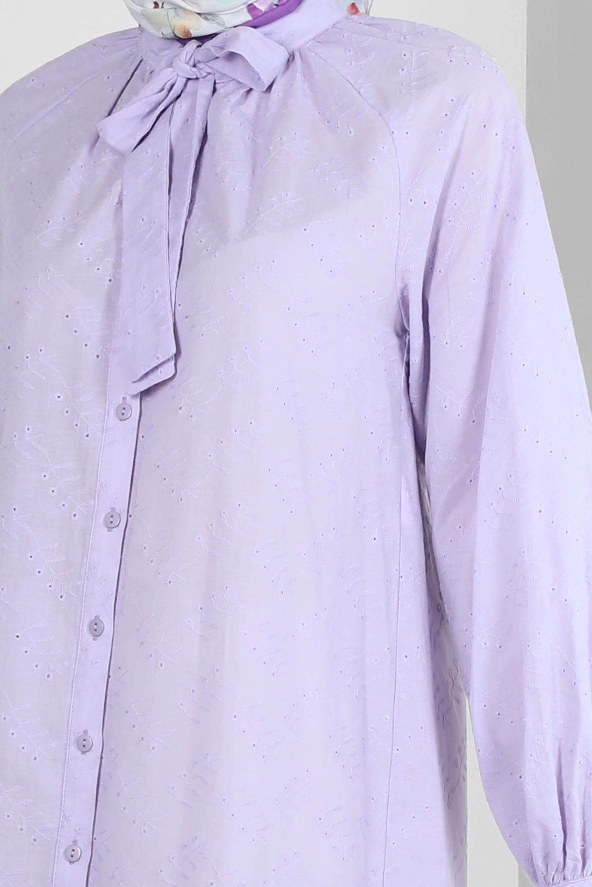 Tesettür giyim MOR YAKASI BAĞLAMALI GÖMLEK TUNİK 43773