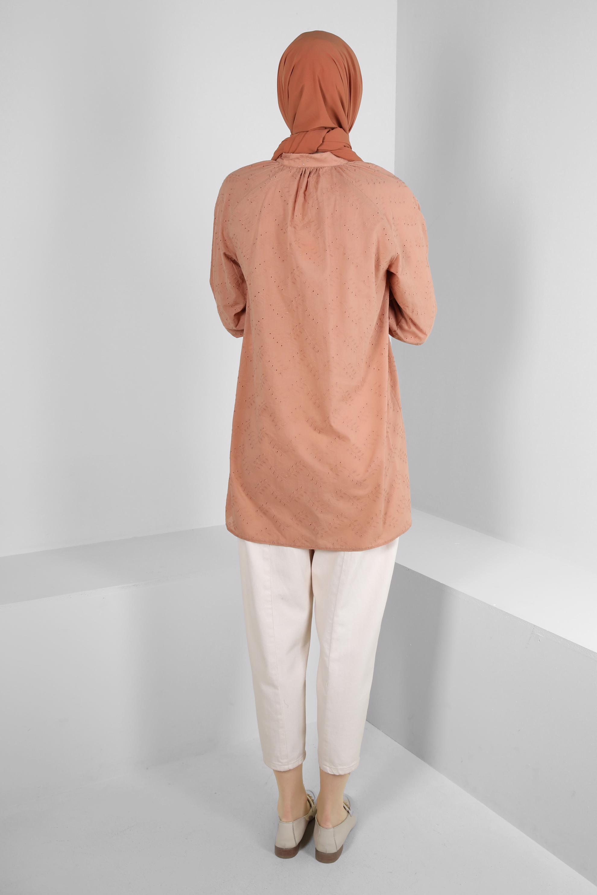 Tesettür giyim KAHVE YAKASI BAĞLAMALI GÖMLEK TUNİK 43773