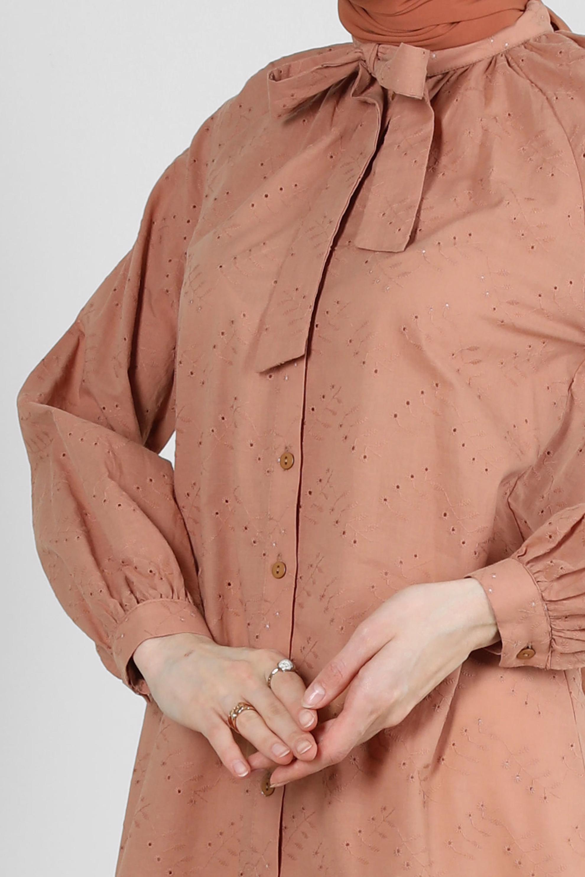 Tesettür giyim KAHVE YAKASI BAĞLAMALI GÖMLEK TUNİK 43773