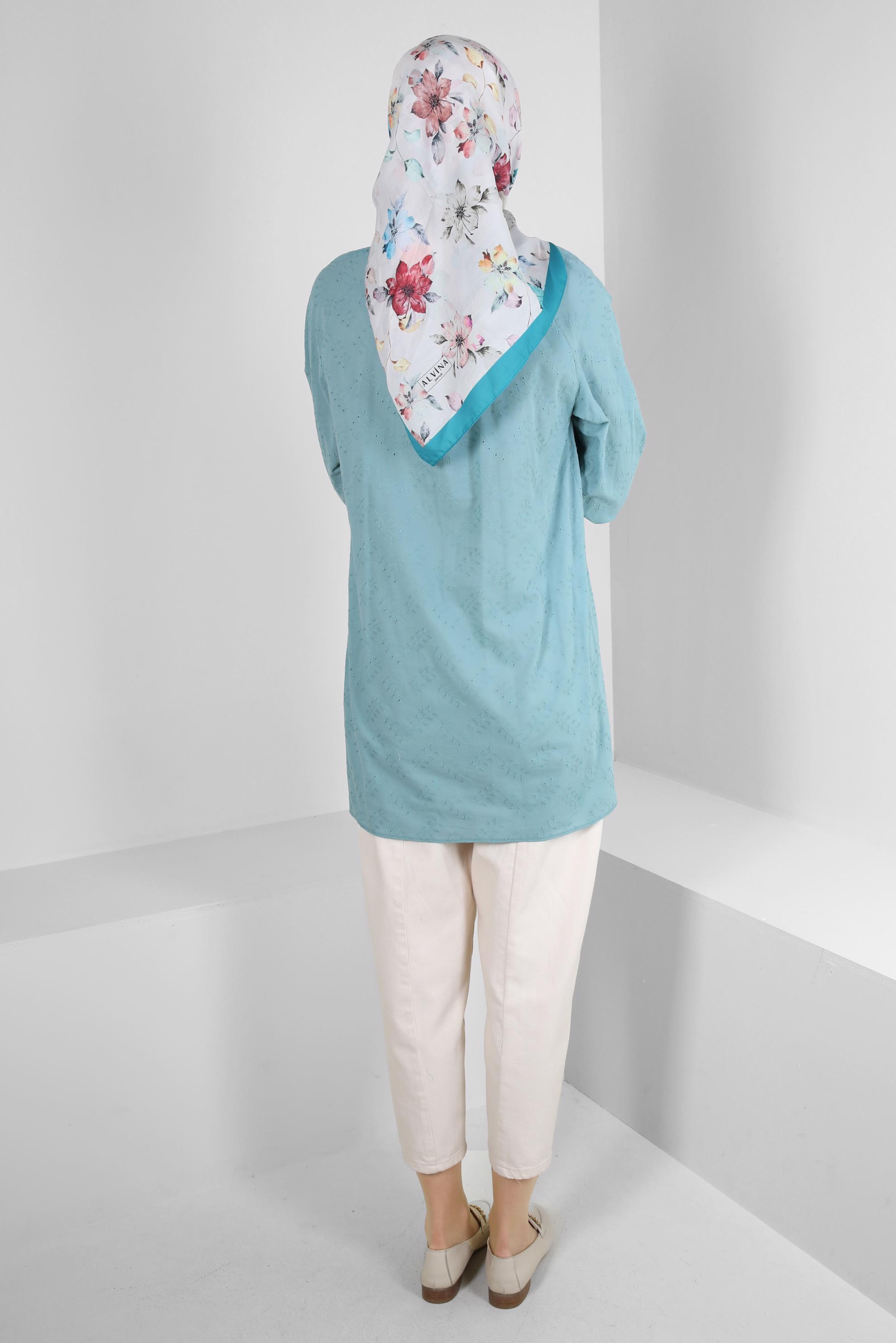 Tesettür giyim MAVİ YAKASI BAĞLAMALI GÖMLEK TUNİK 43773