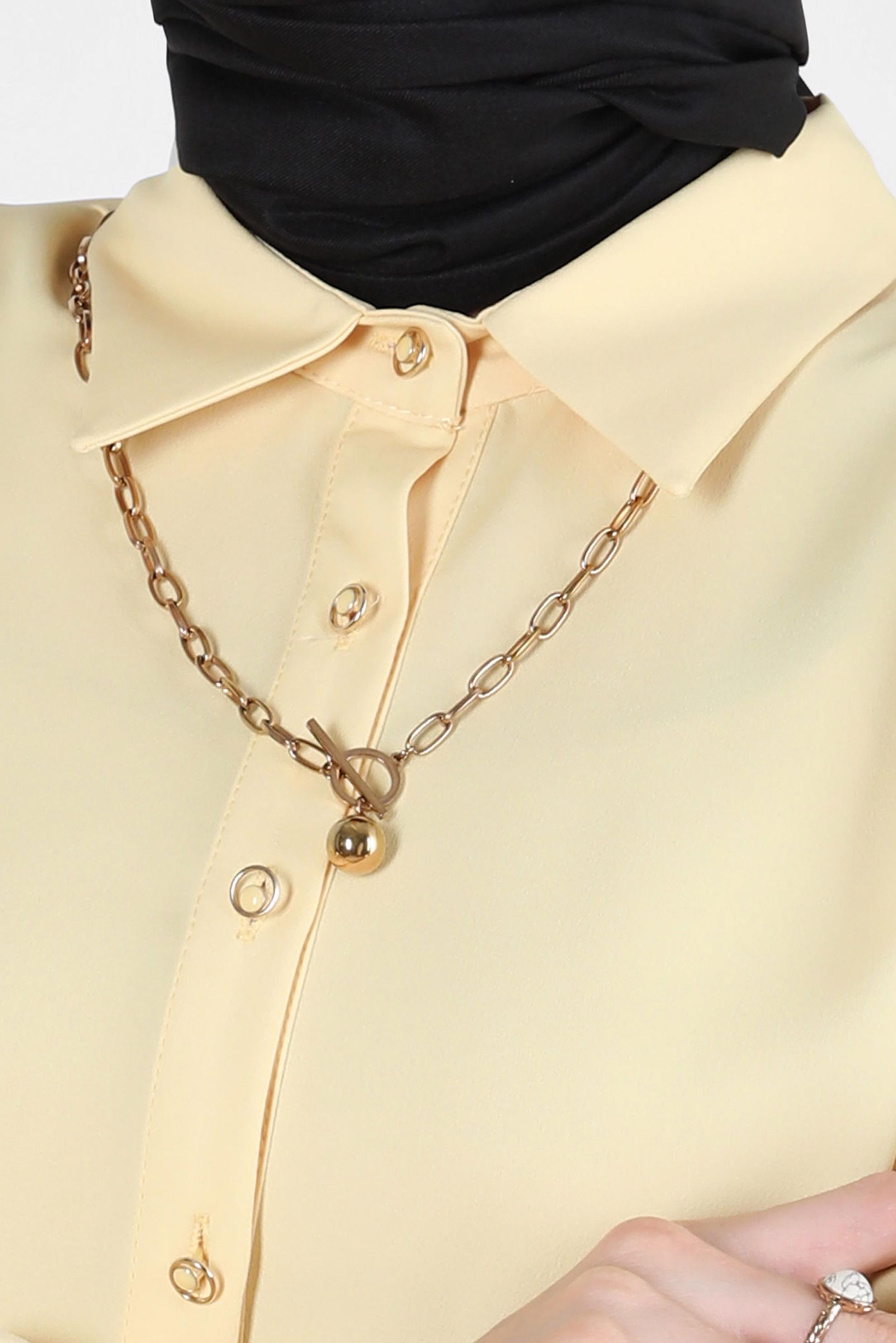 Tesettür giyim SARI KUŞAKLI VATKALI GÖMLEK TUNİK 43775