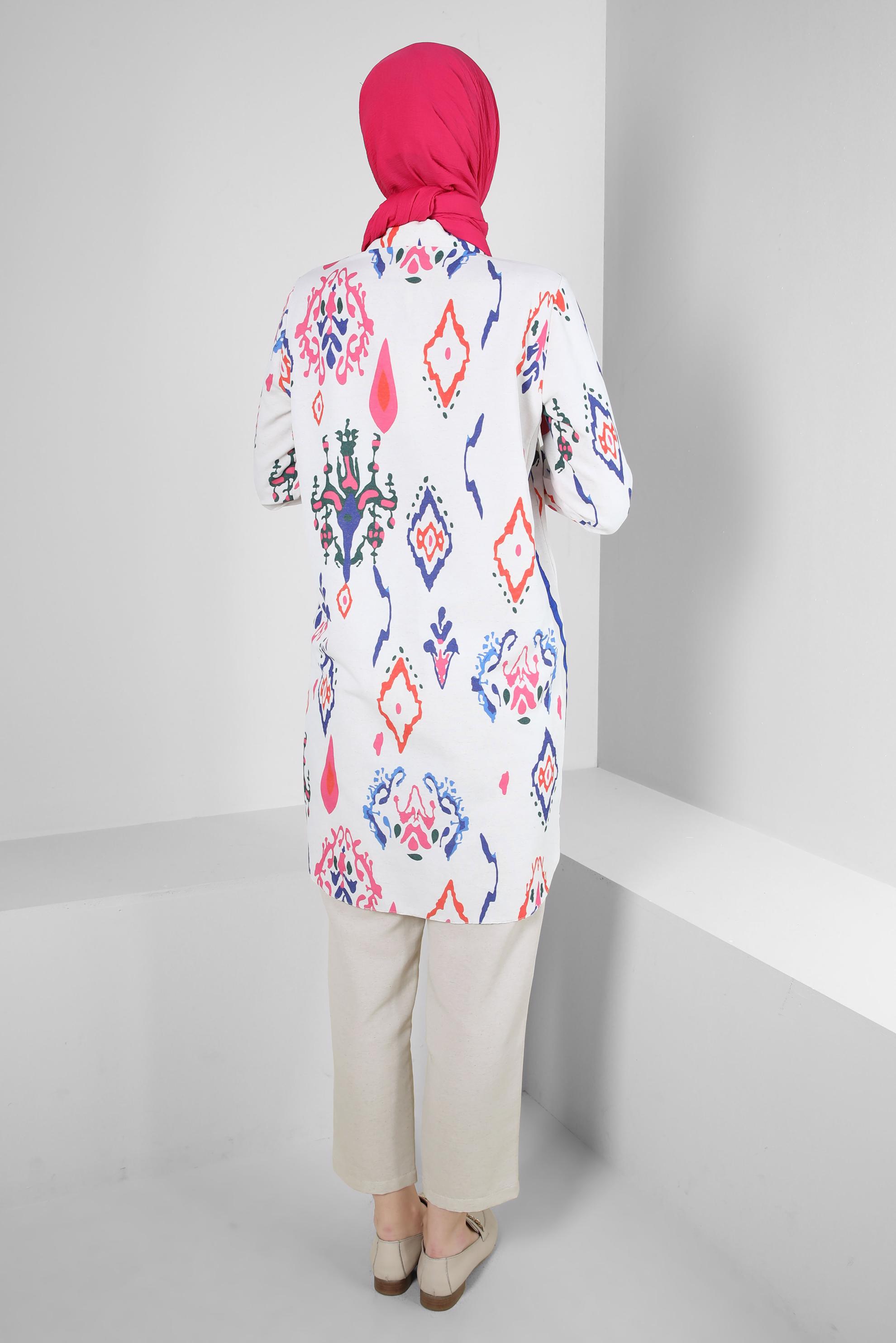 Tesettür giyim FUŞYA ETNİK DESENLİ GÖMLEK TUNİK 43789