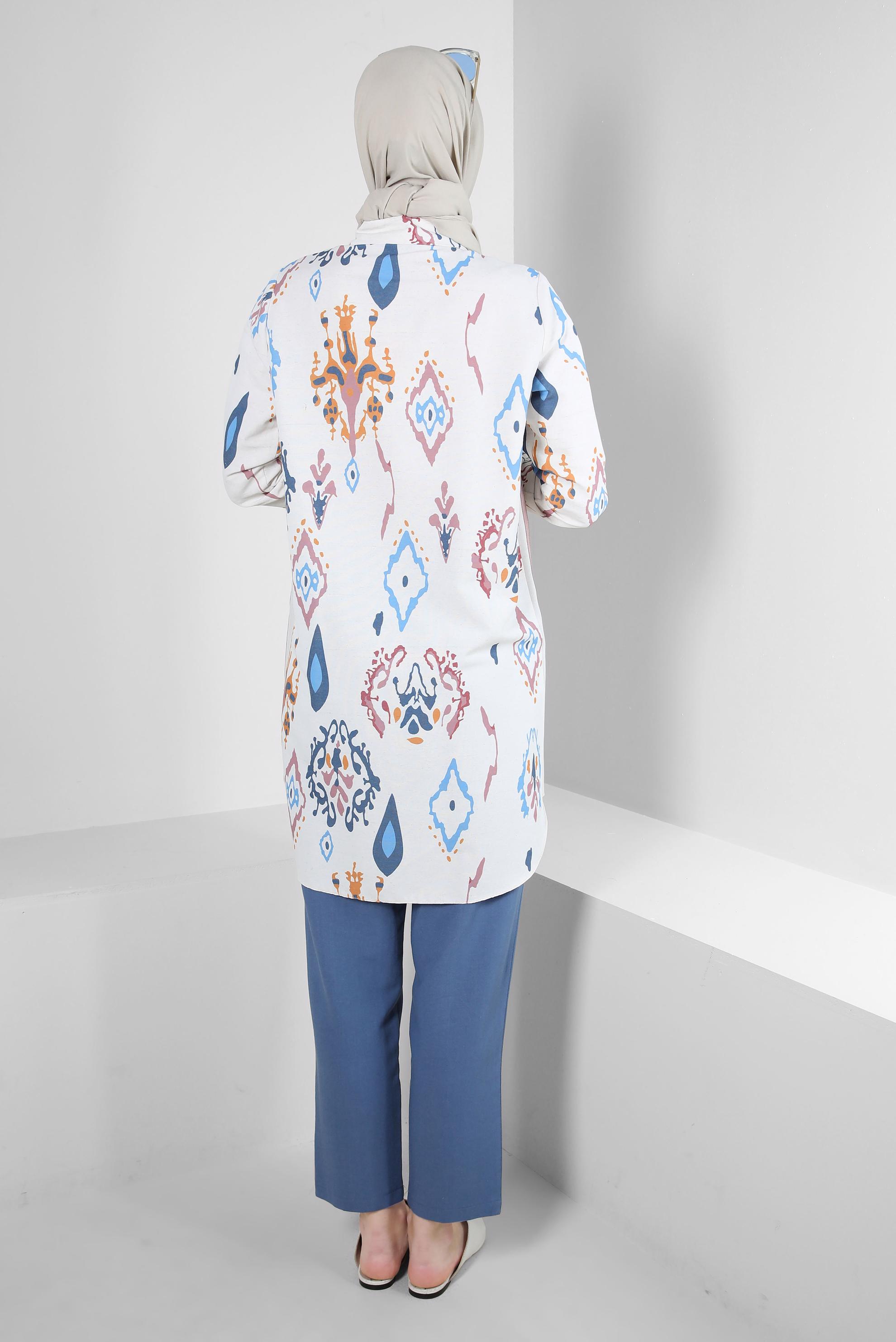 Tesettür giyim PUDRA ETNİK DESENLİ GÖMLEK TUNİK 43789