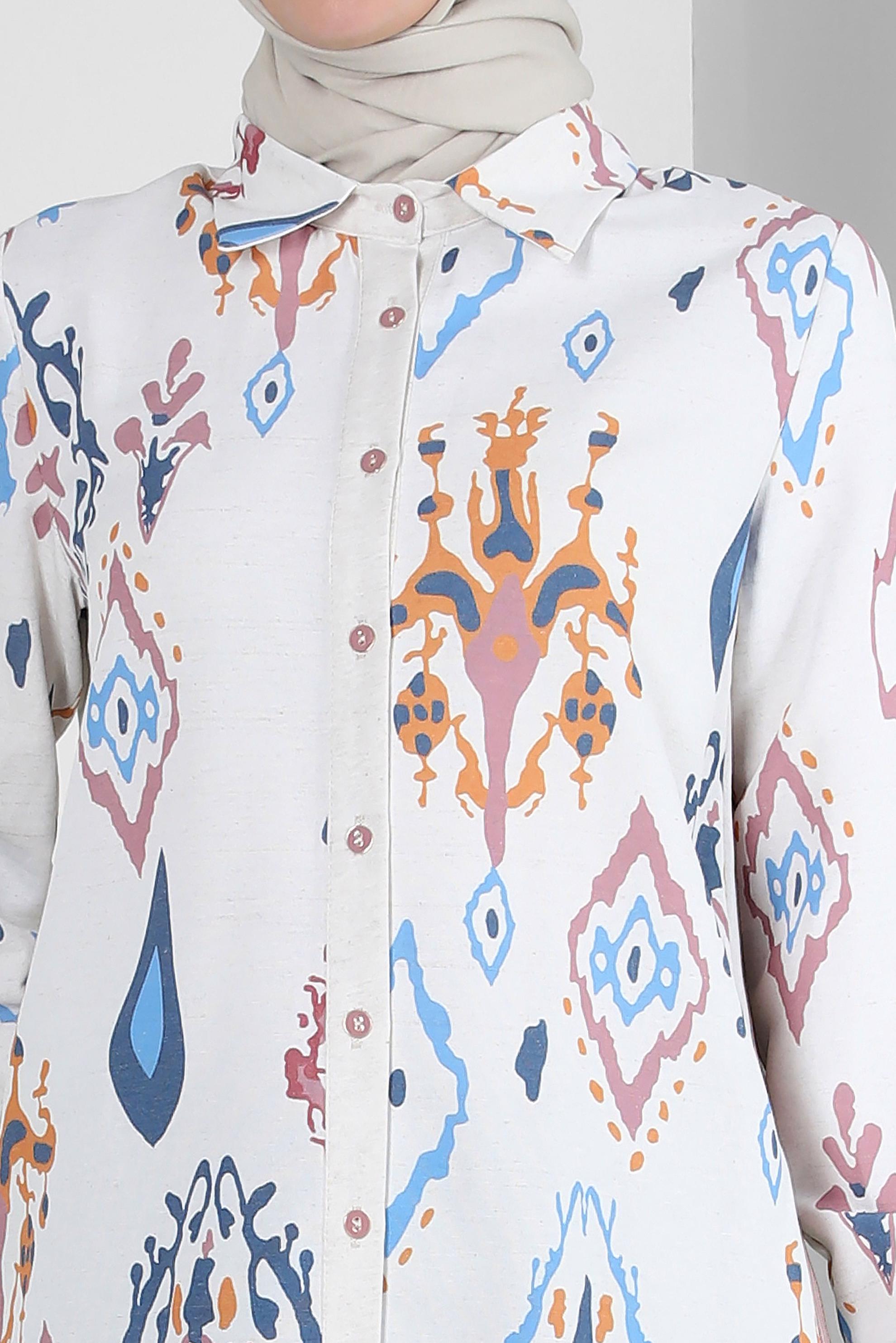 Tesettür giyim PUDRA ETNİK DESENLİ GÖMLEK TUNİK 43789