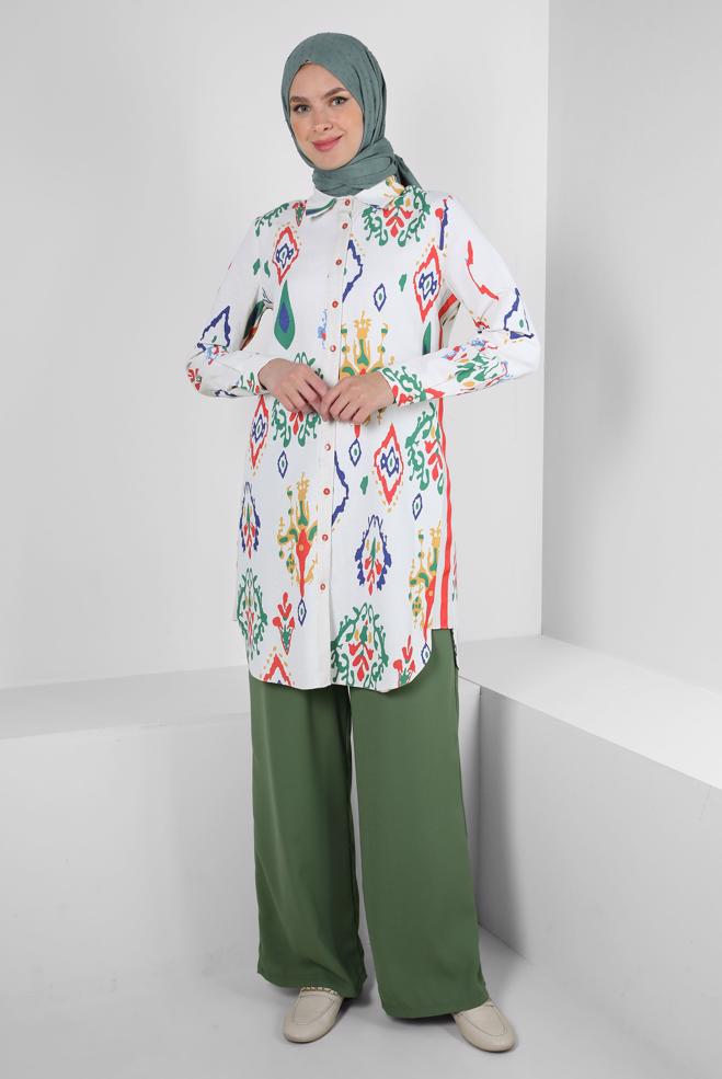 Tesettür giyim  ETNİK DESENLİ GÖMLEK TUNİK 43789 - ALVİNA