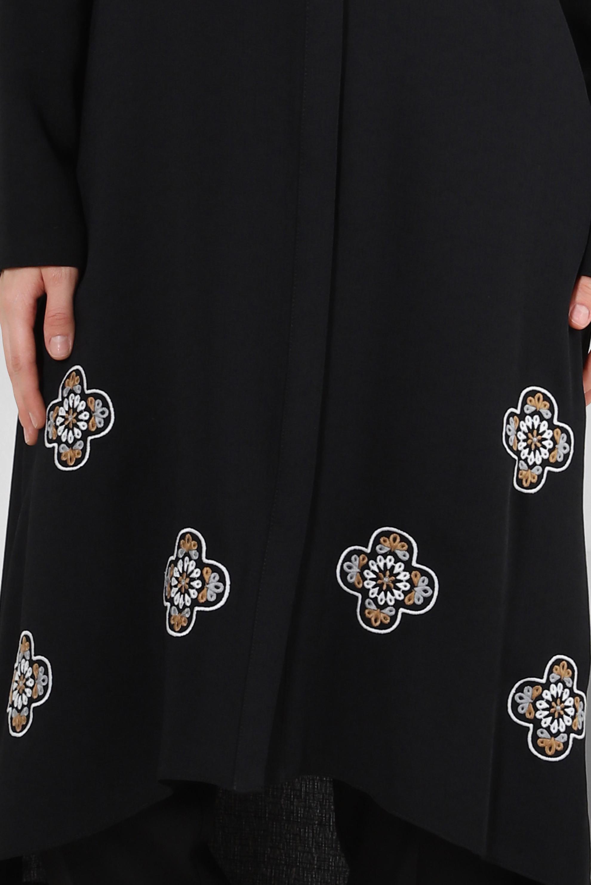 Tesettür giyim SİYAH ÇİÇEK DESENLİ GÖMLEK YAKA UZUN TUNİK 43790