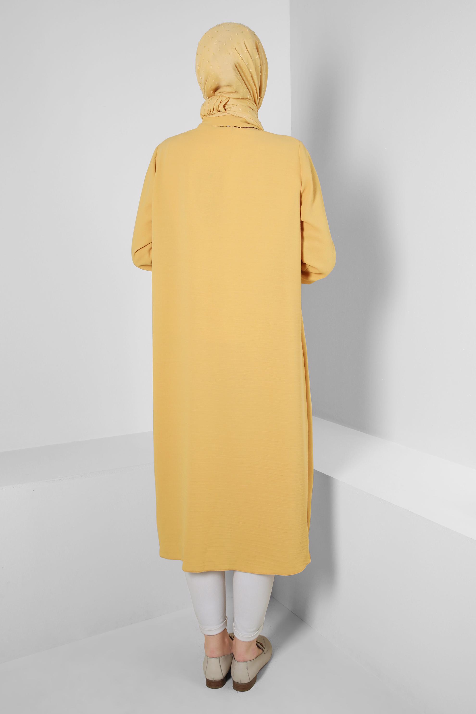 Tesettür giyim SARI ÇİÇEK DESENLİ GÖMLEK YAKA UZUN TUNİK 43790