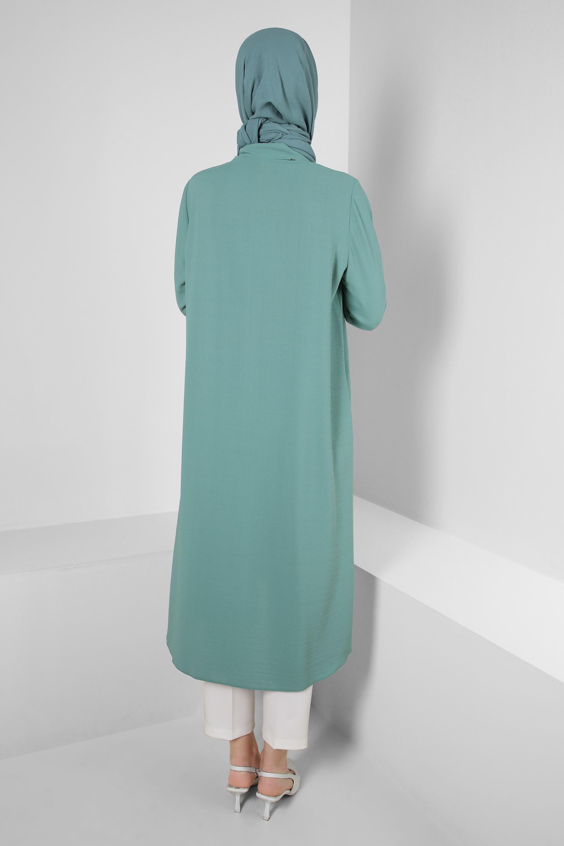 Tesettür giyim MAVİ ÇİÇEK DESENLİ GÖMLEK YAKA UZUN TUNİK 43790