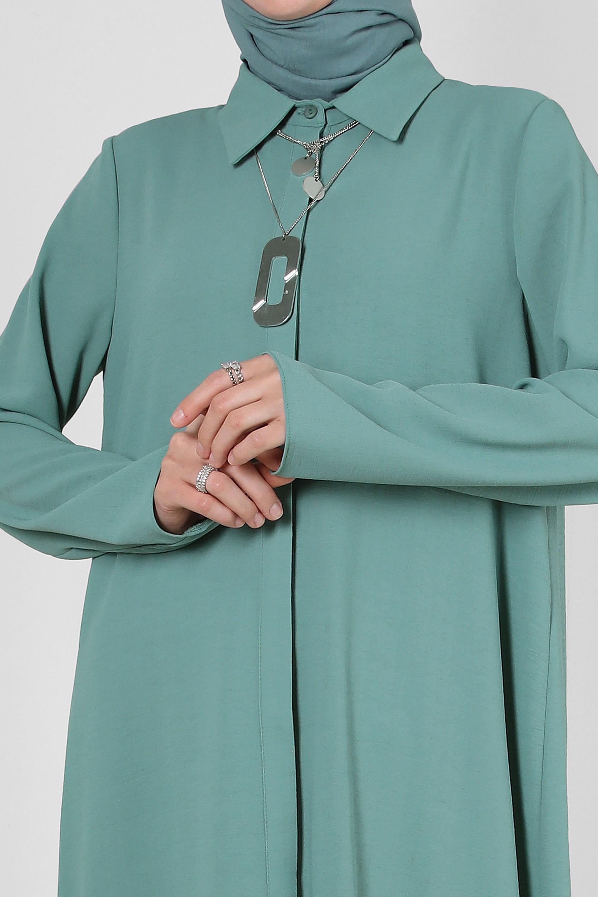 Tesettür giyim MAVİ ÇİÇEK DESENLİ GÖMLEK YAKA UZUN TUNİK 43790