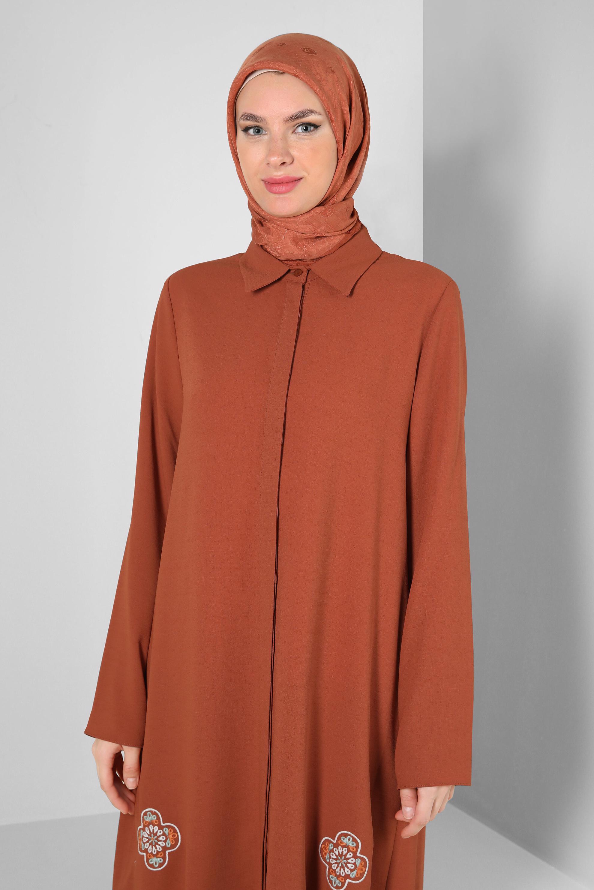 Tesettür giyim BORDO ÇİÇEK DESENLİ GÖMLEK YAKA UZUN TUNİK 43790