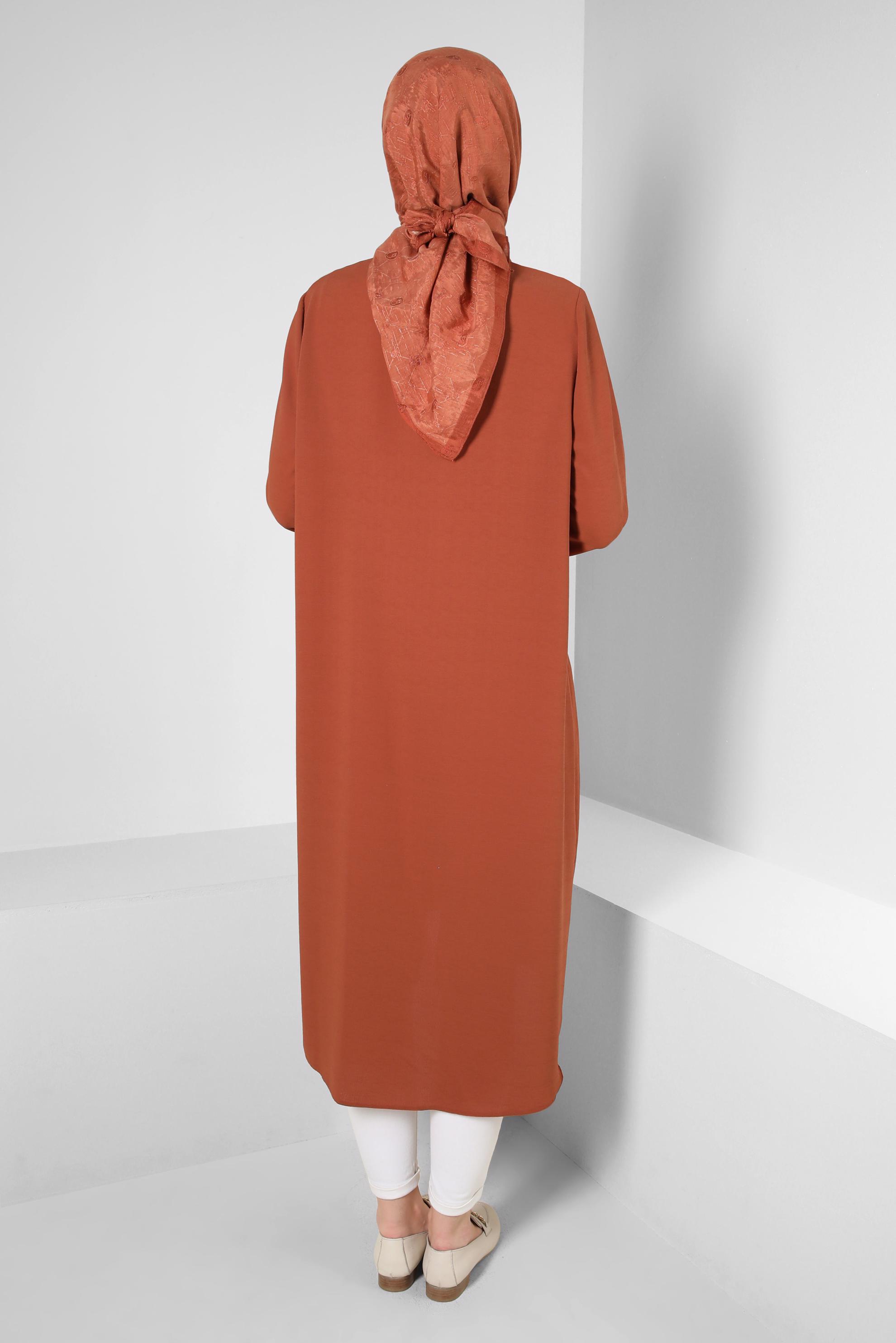 Tesettür giyim BORDO ÇİÇEK DESENLİ GÖMLEK YAKA UZUN TUNİK 43790