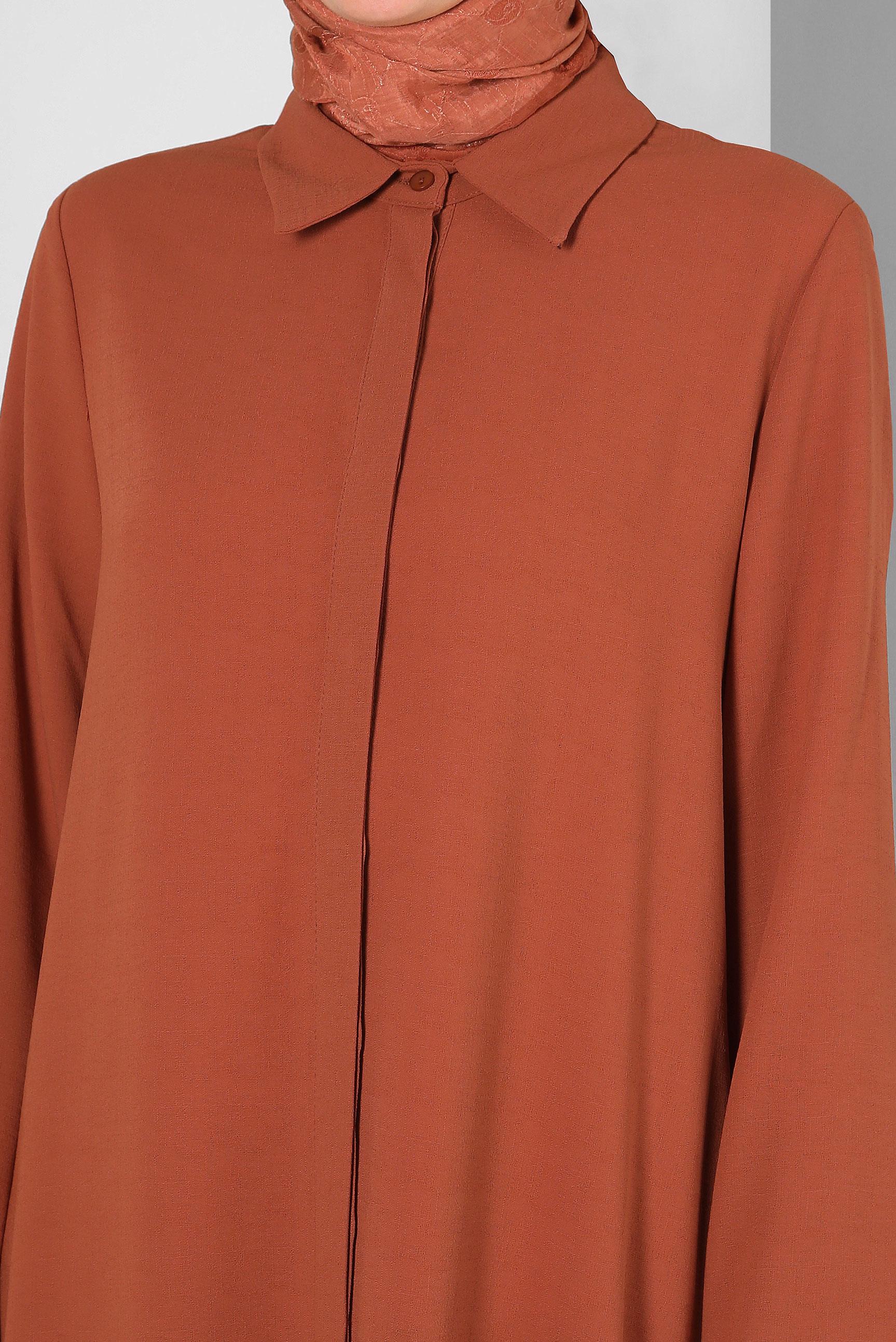 Tesettür giyim BORDO ÇİÇEK DESENLİ GÖMLEK YAKA UZUN TUNİK 43790