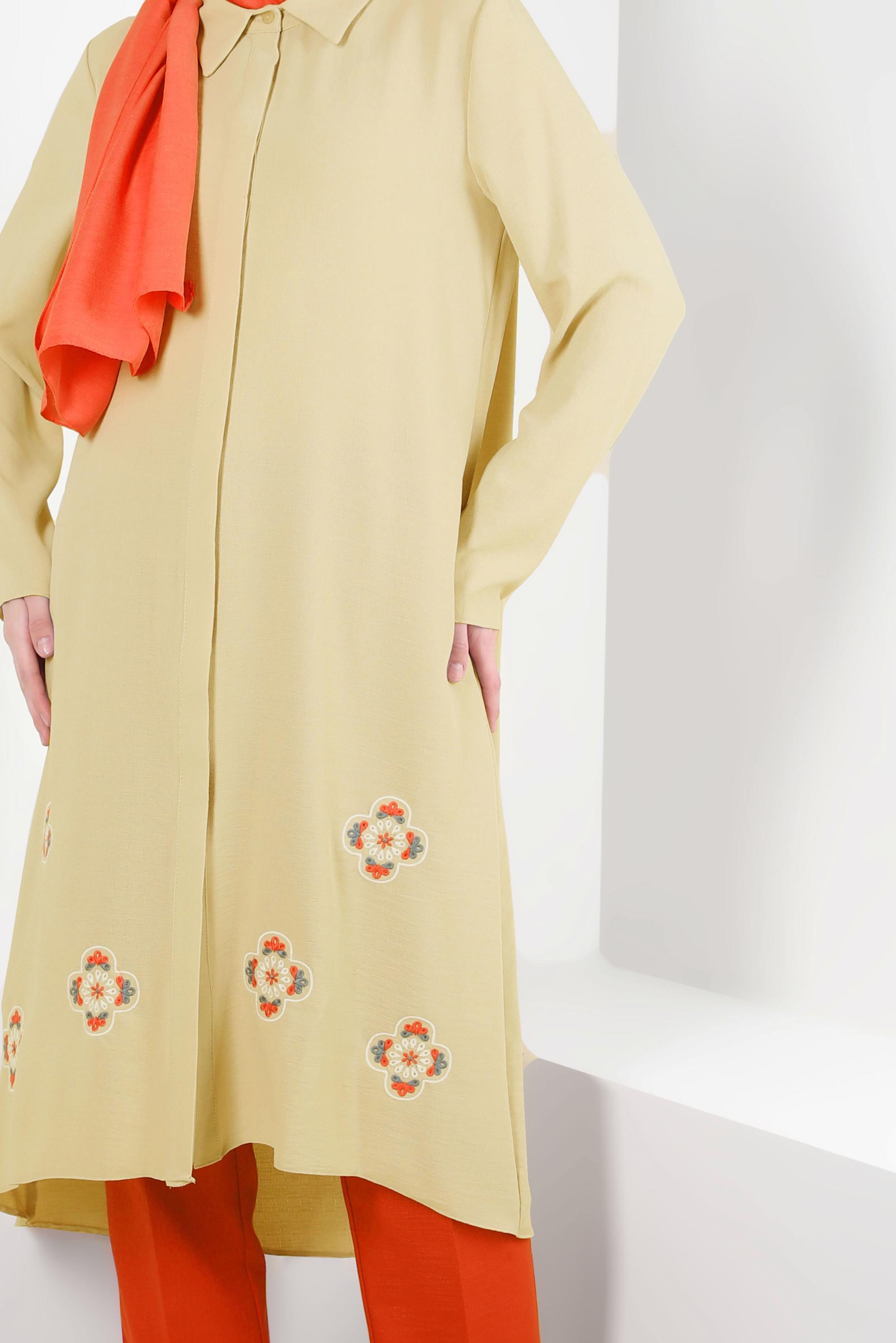 Vêtements hijab SABLE TUNIQUE LONGUE MOTIF FLEURS COL CHEMISE 43790