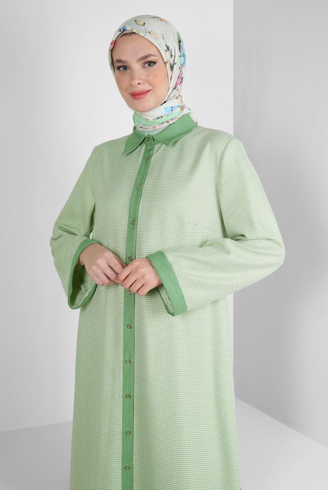 Tesettür giyim  ARKADAN BAĞLAMALI DÜĞMELİ UZUN TUNİK 43793 - ALVİNA