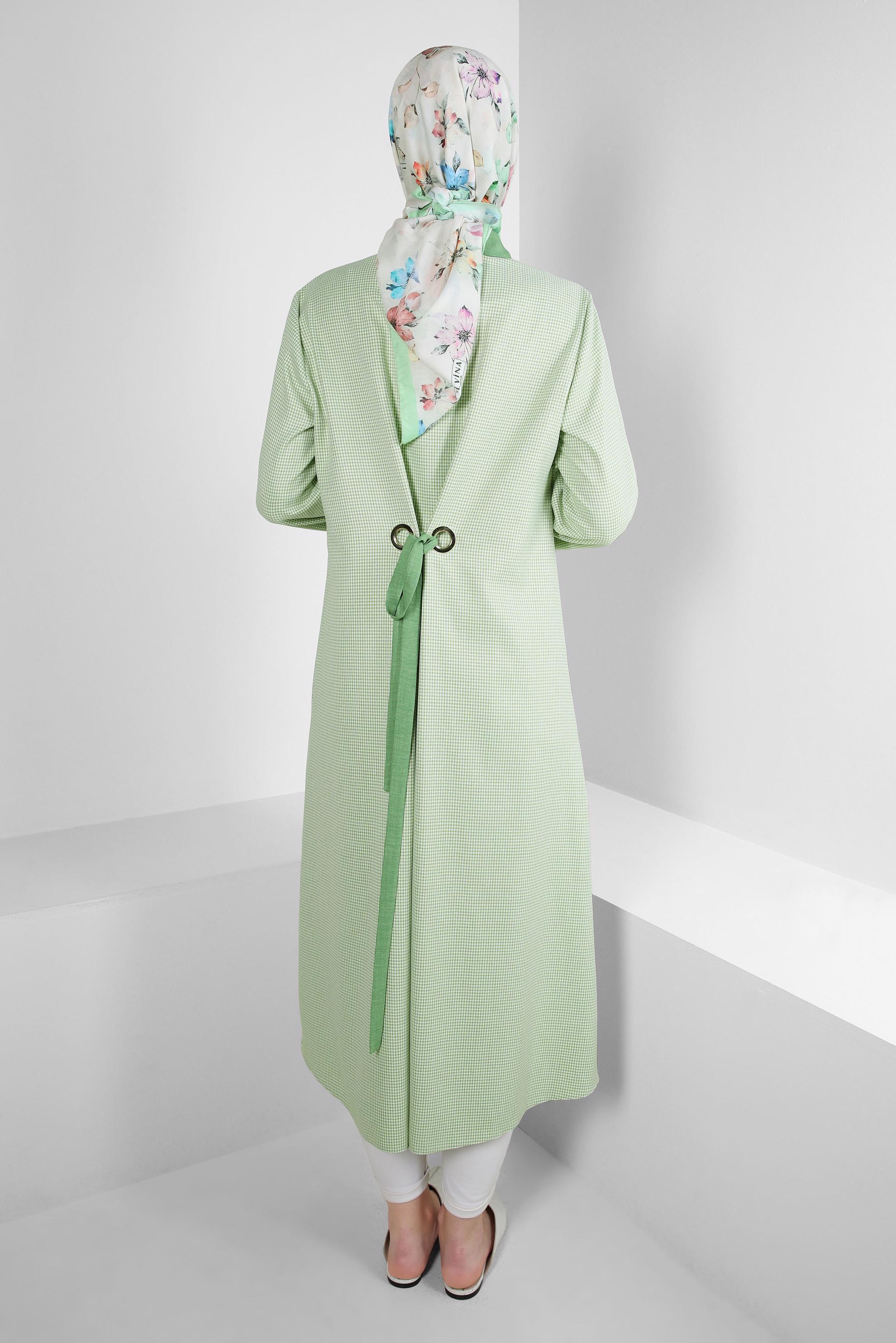 Tesettür giyim YEŞİL ARKADAN BAĞLAMALI DÜĞMELİ UZUN TUNİK 43793