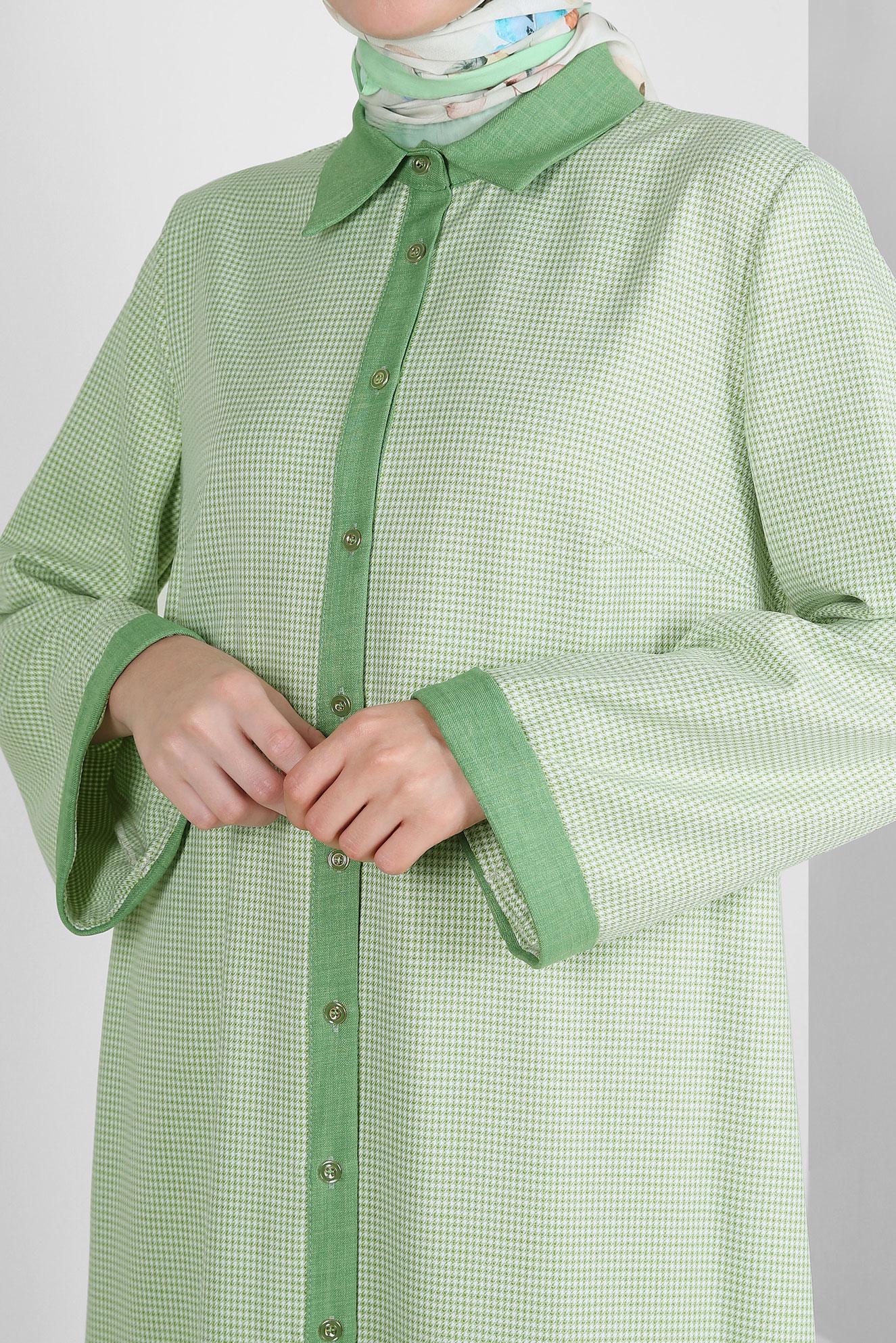 Tesettür giyim YEŞİL ARKADAN BAĞLAMALI DÜĞMELİ UZUN TUNİK 43793