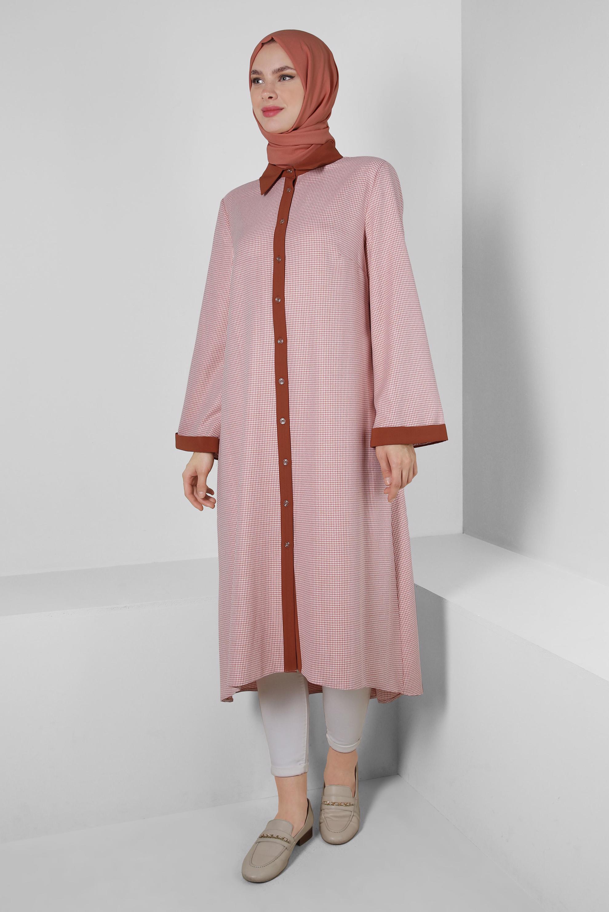 Tesettür giyim TURUNCU ARKADAN BAĞLAMALI DÜĞMELİ UZUN TUNİK 43793