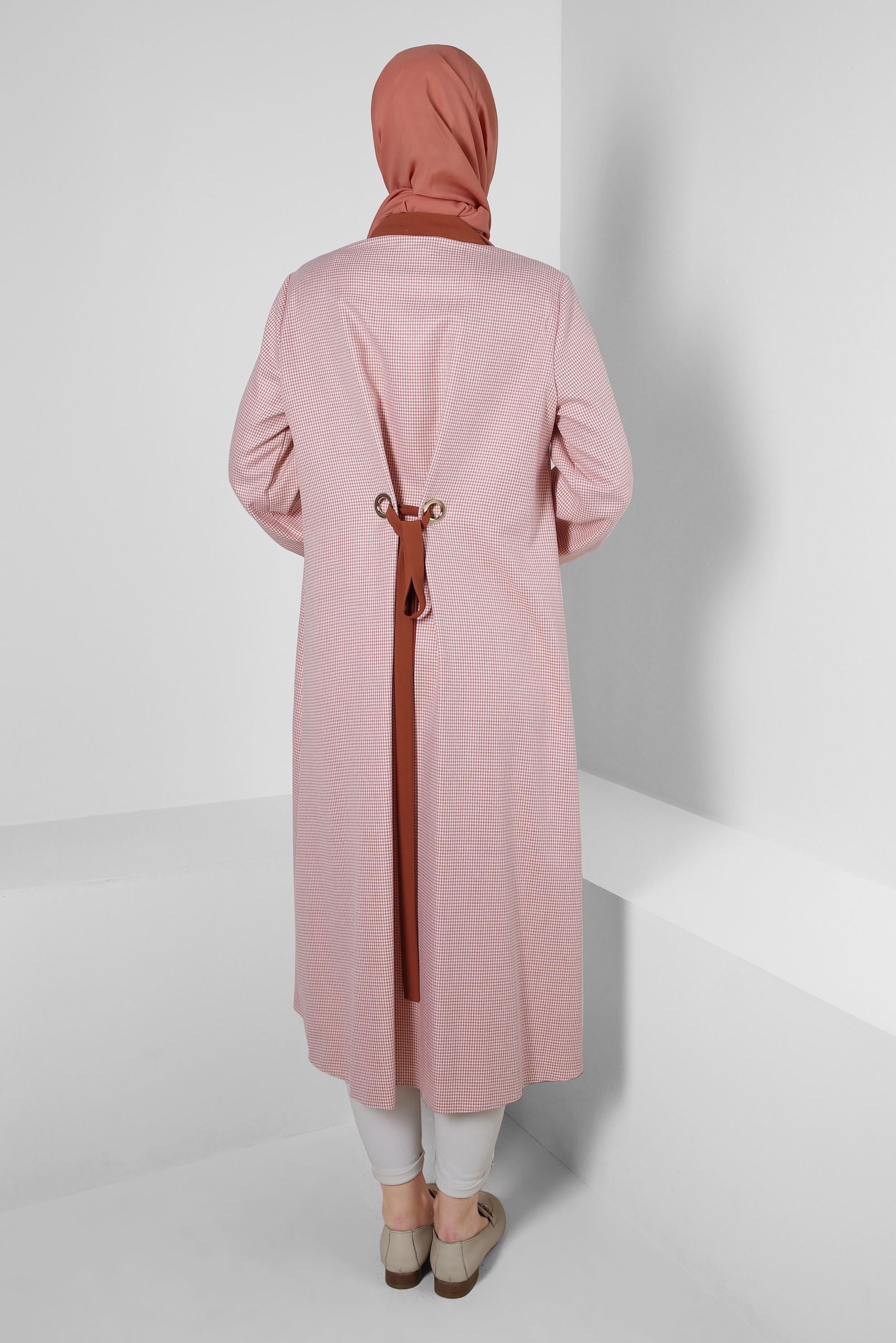 Tesettür giyim TURUNCU ARKADAN BAĞLAMALI DÜĞMELİ UZUN TUNİK 43793